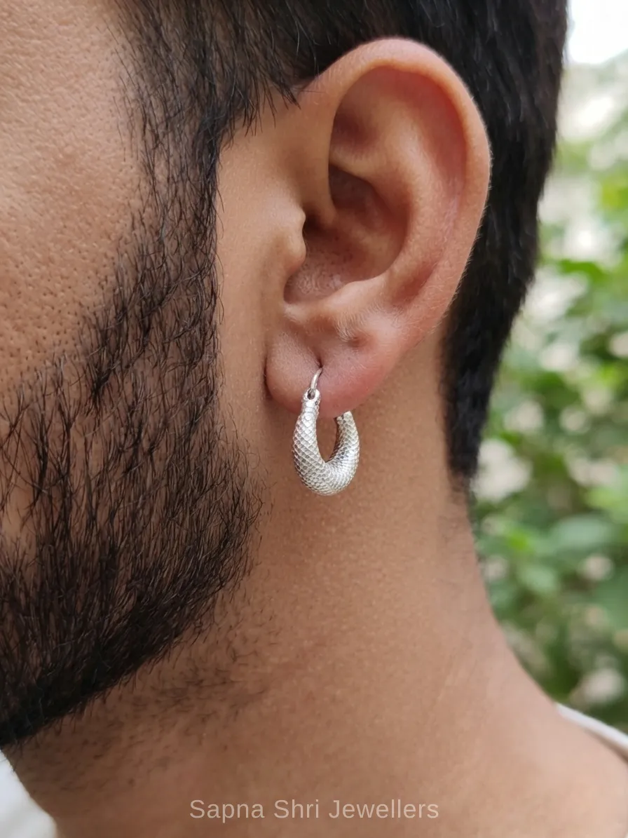 925 Real Sterling Silver Bali for Men Classic Round Design thumbnail 3