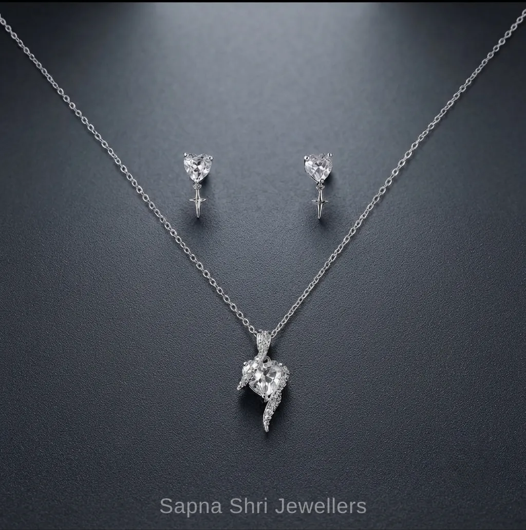 Heart Design Silver Chain Pendant Set for Women thumbnail 2