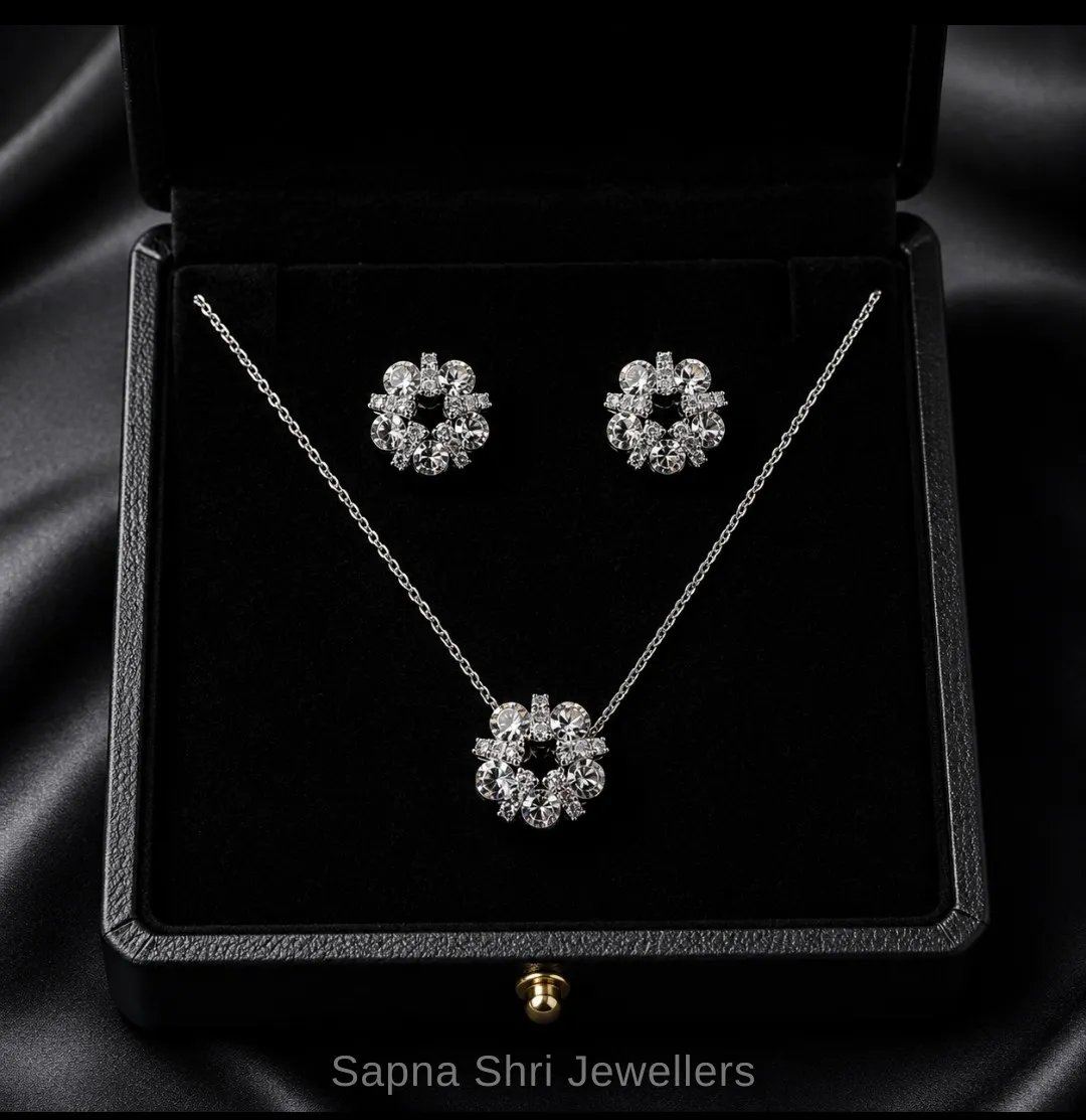 Elegant Silver Chain Pendant Jewellery Set for Women thumbnail 3