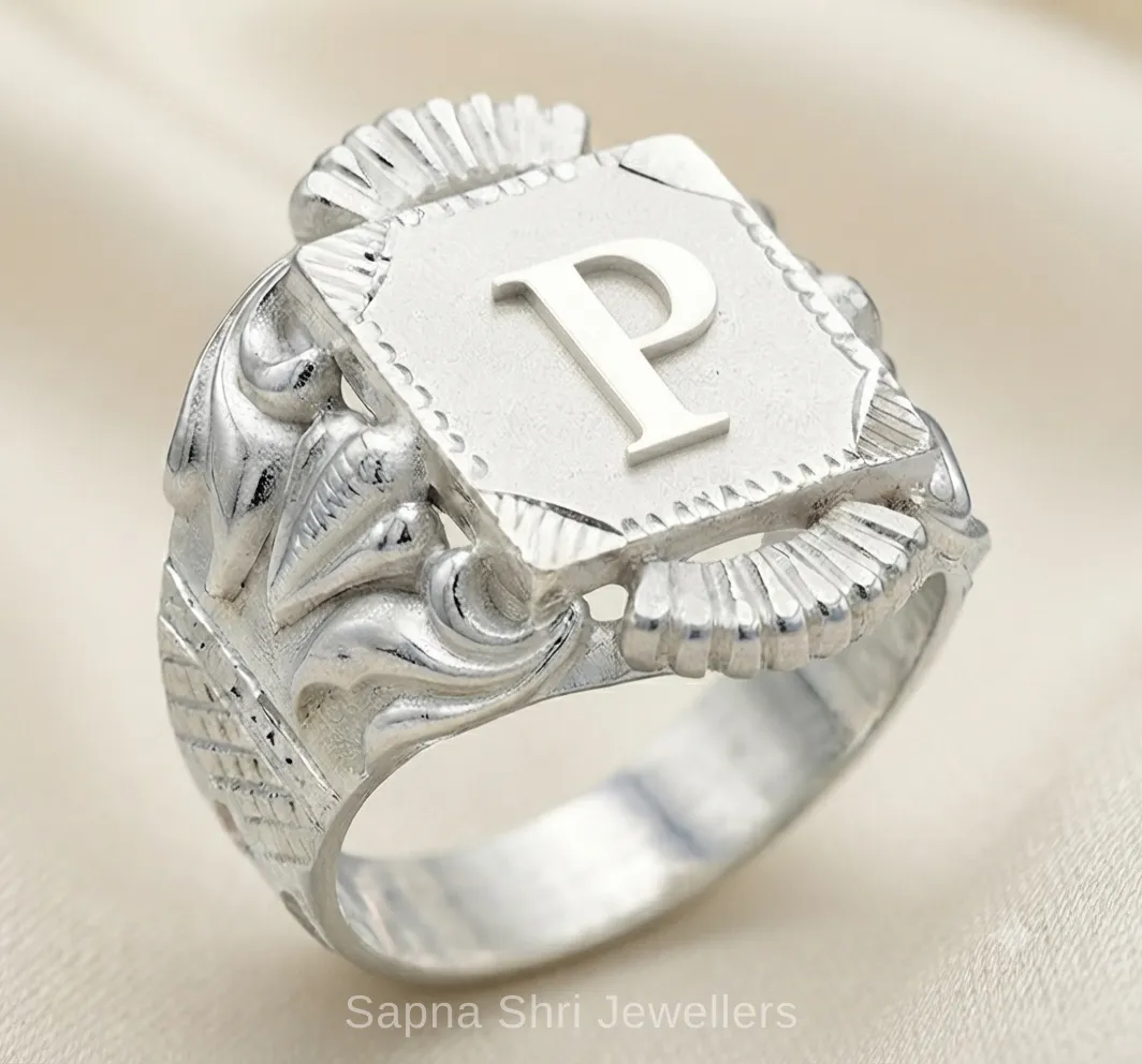 Alphabet Letter Engraved Silver Ring thumbnail 2