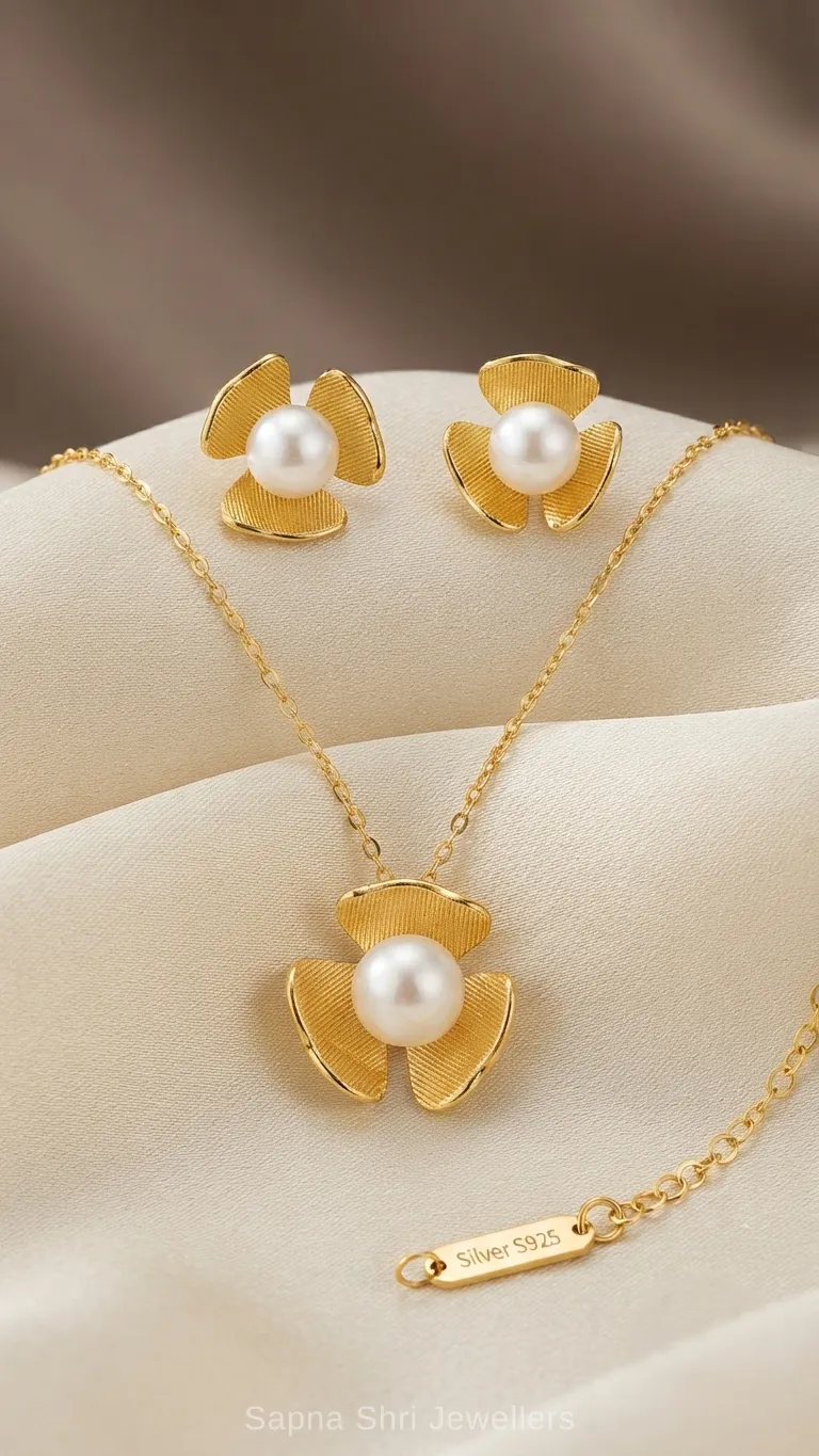 Pearl Silver Chain Pendant Set for Women thumbnail 2