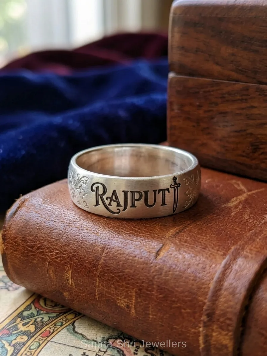 Rajput Name Engraved 925 Sterling Silver Sword Band Ring thumbnail 2