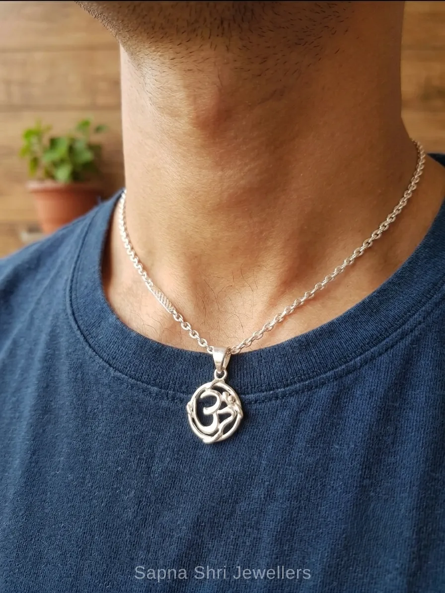 Om Symbol Triangle Silver Pendant for Men and Women thumbnail 3
