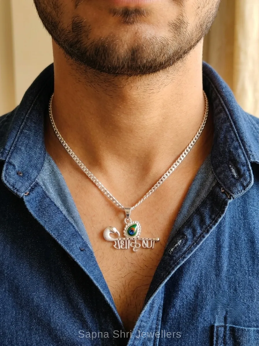 925 Silver Radha Krishna Pendant and Locket Divine Design thumbnail 3