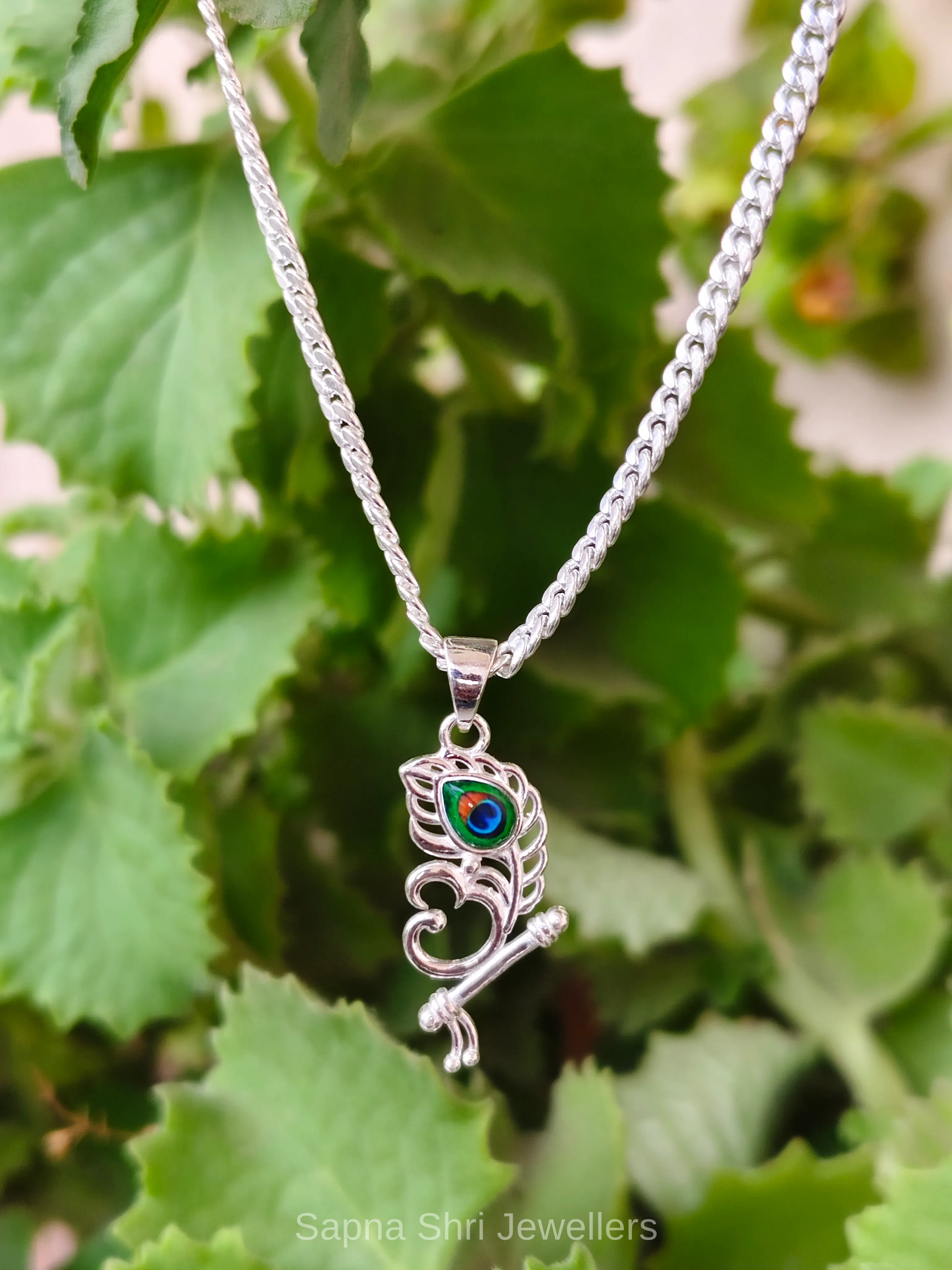 OM Pendant Silver With Morpankh Flute Design thumbnail 4