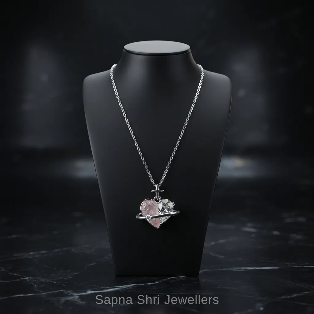 Chic Pink Crystal Planet Silver Chain Pendant for Girls thumbnail 3