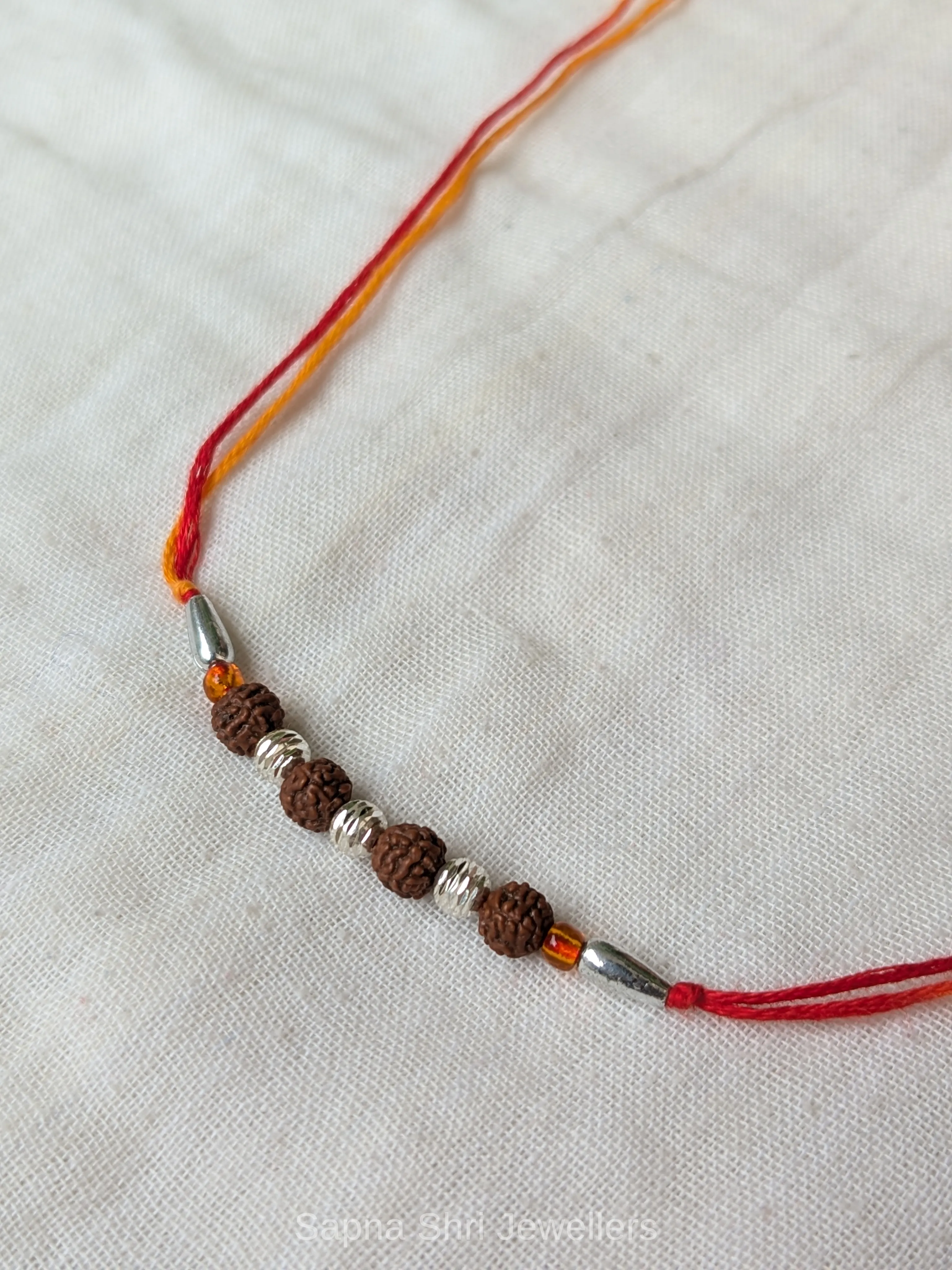 925 Silver Rudraksha Beads Rakhi with Traditional Mauli Thread thumbnail 4