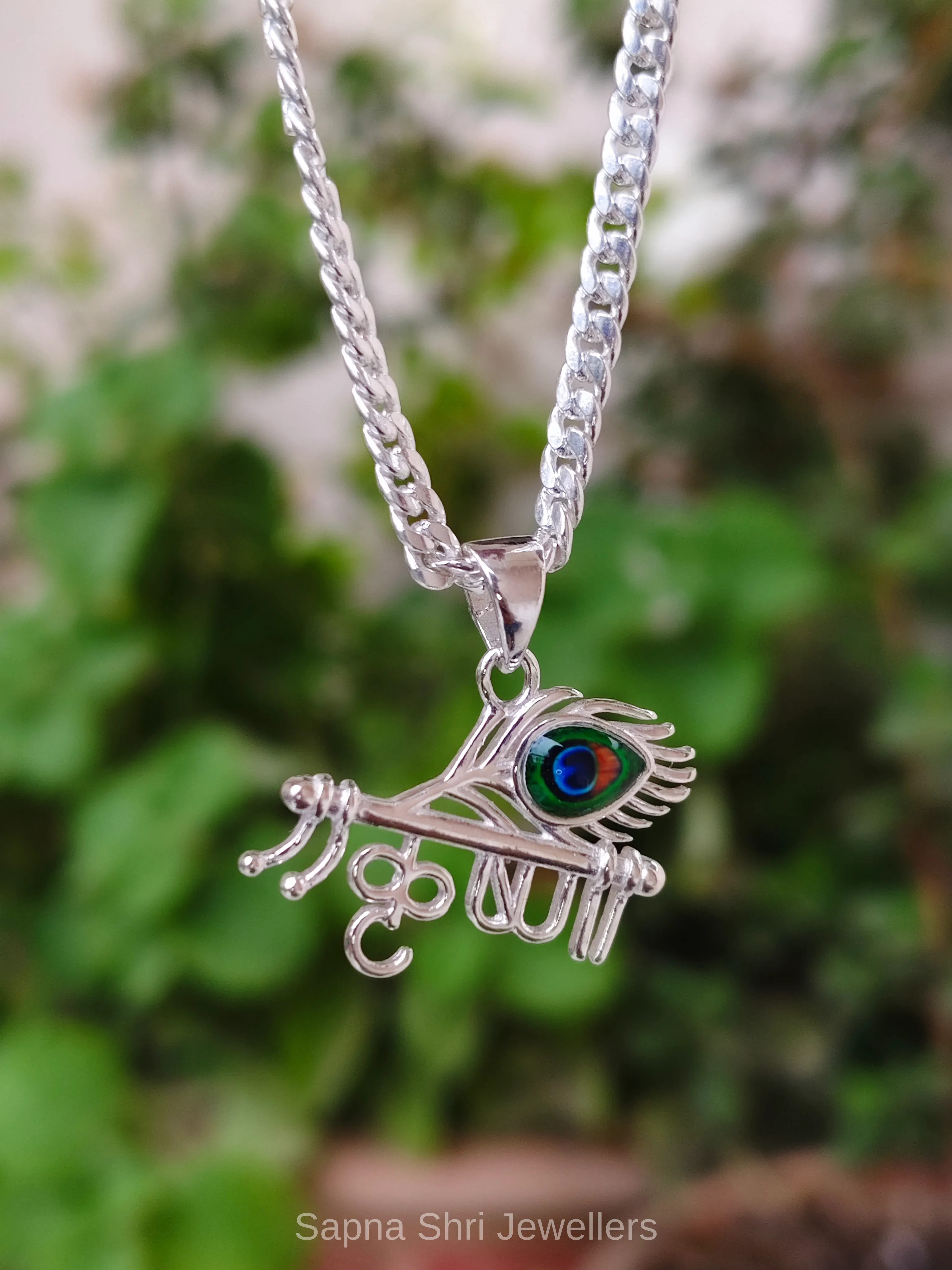 Krishna Silver Pendant Indian Spiritual Jewellery thumbnail 4