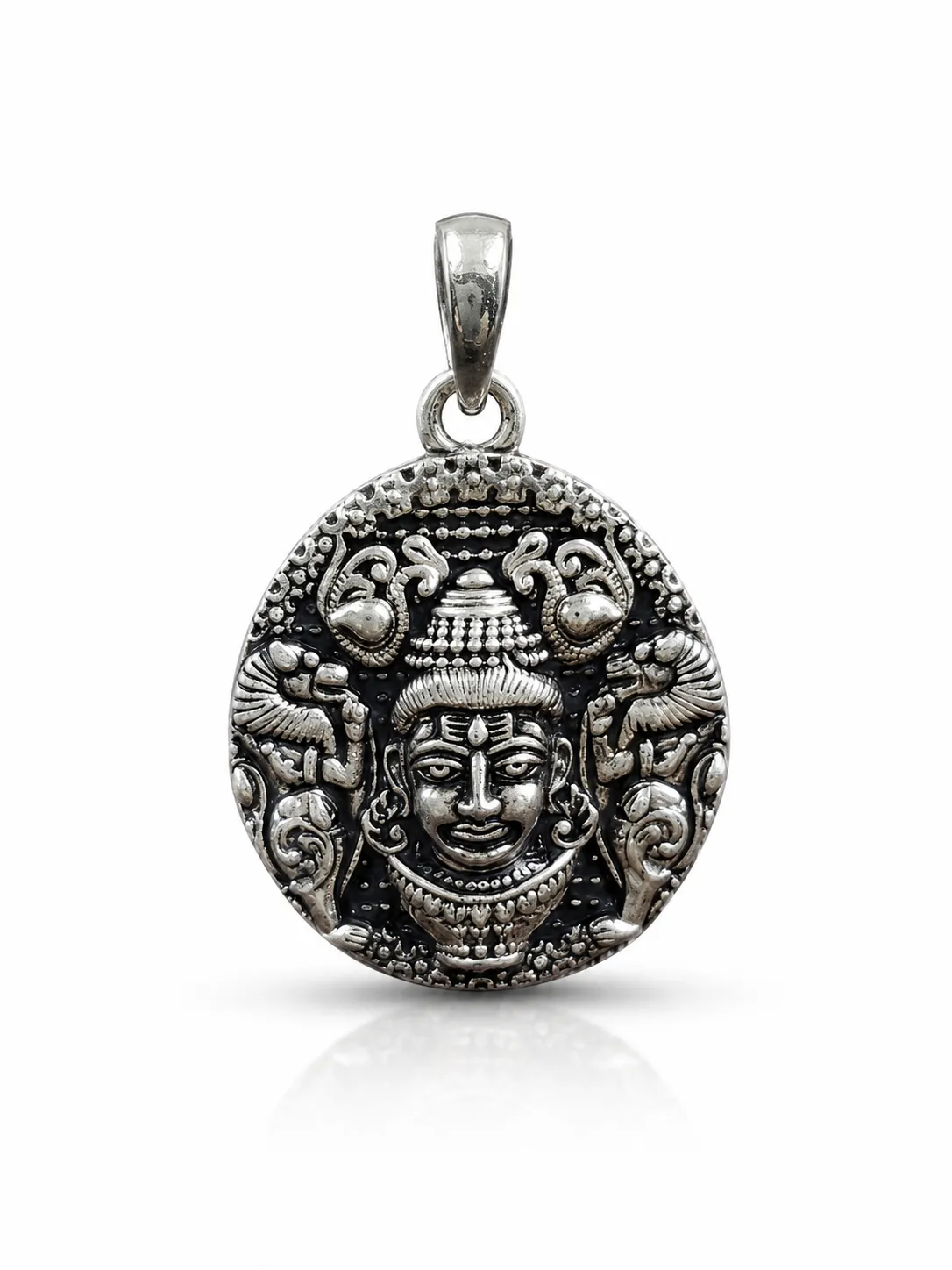 Lord Shiva Face Antique Silver Pendant thumbnail 2
