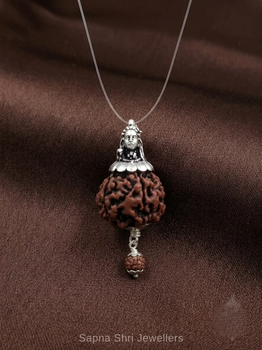 Shiv Rudraksha Pendant with Mahadev Face Silver Locket thumbnail 4