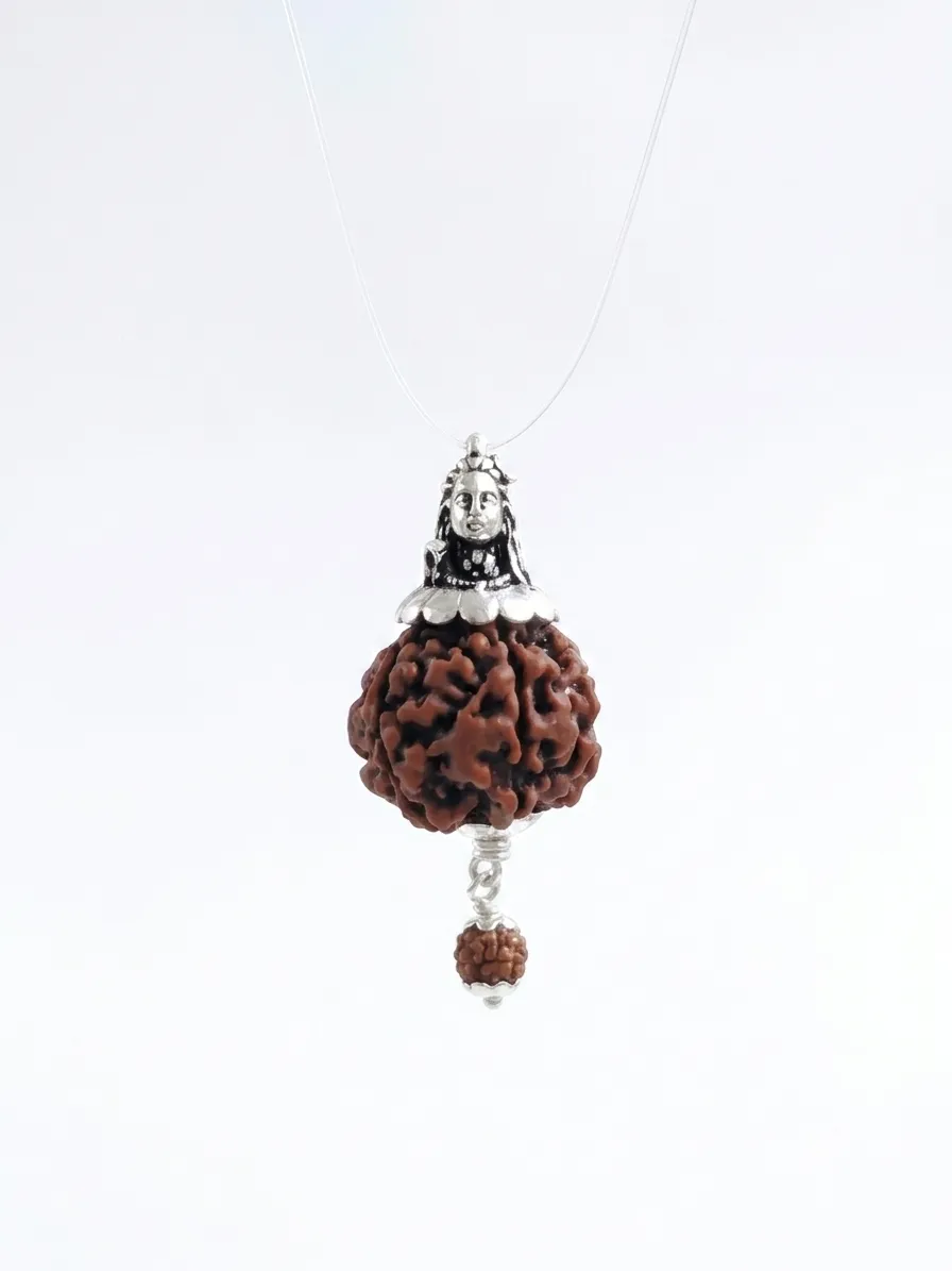 Shiv Rudraksha Pendant with Mahadev Face Silver Locket thumbnail 2