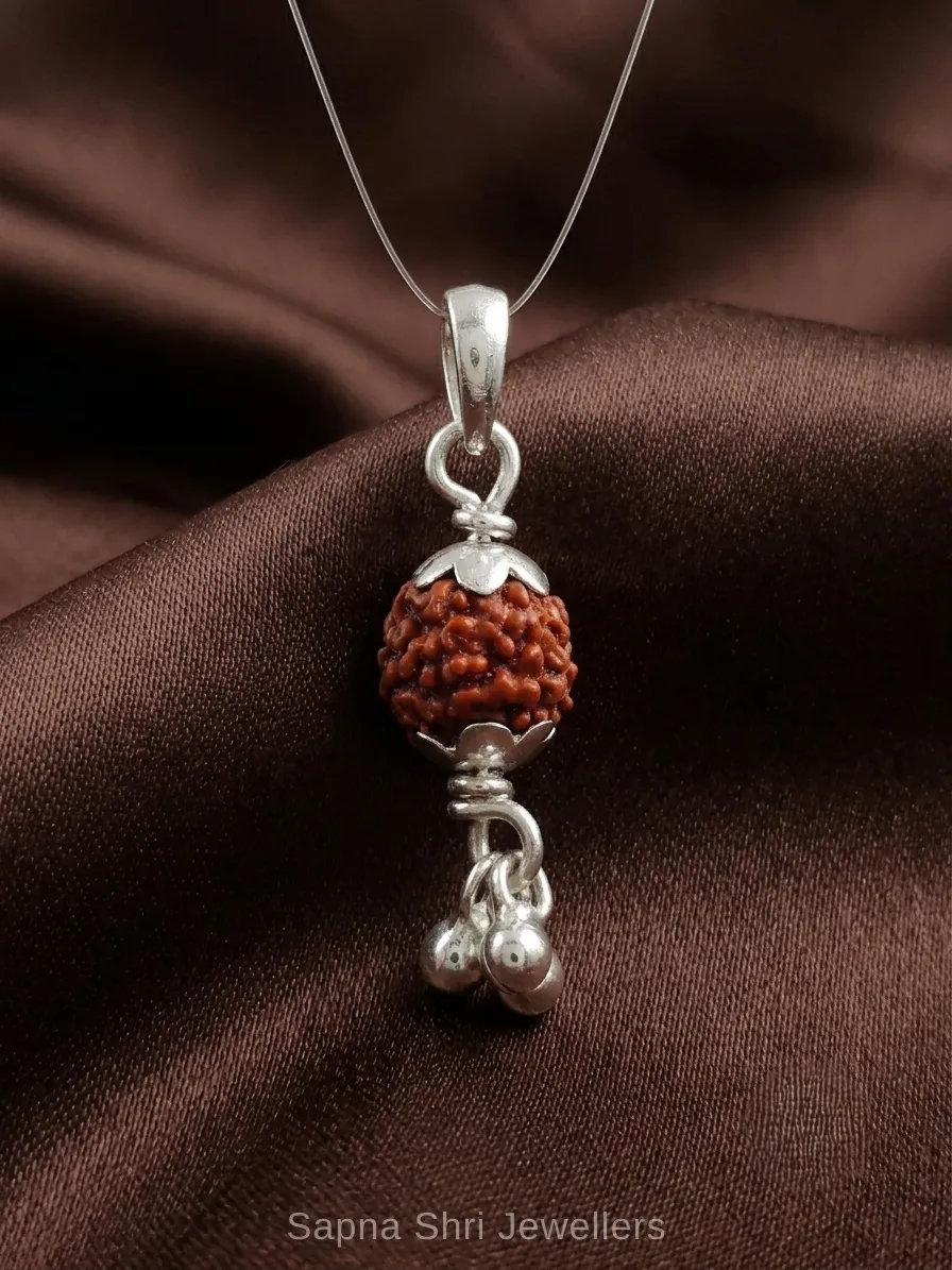Natural Rudraksha Silver Pendant with Beads thumbnail 2