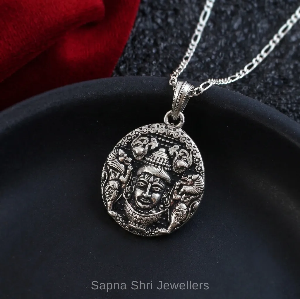 Lord Shiva Face Antique Silver Pendant thumbnail 3