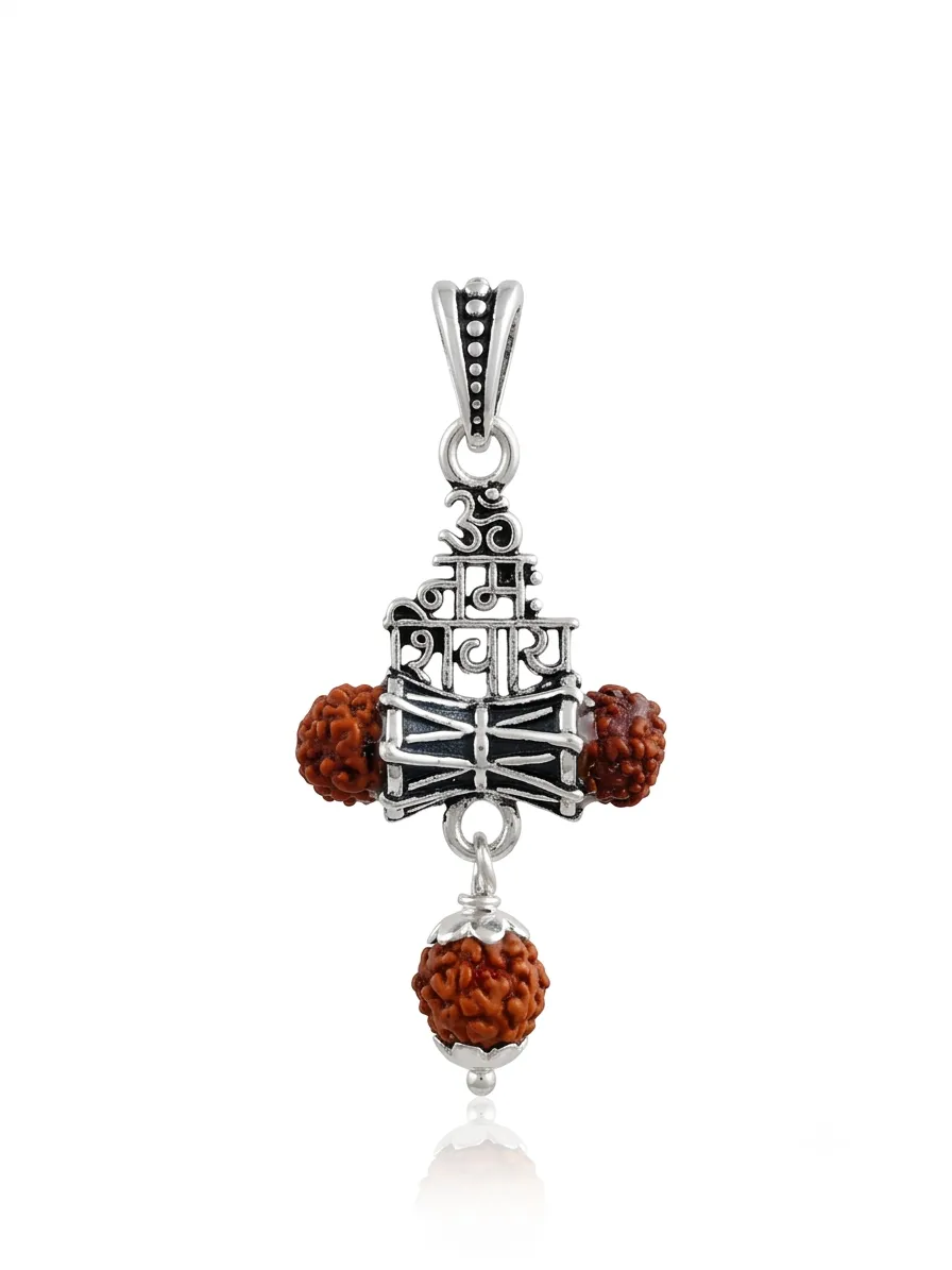 Om Trishul Damru Silver Pendant for Men And Women thumbnail 2