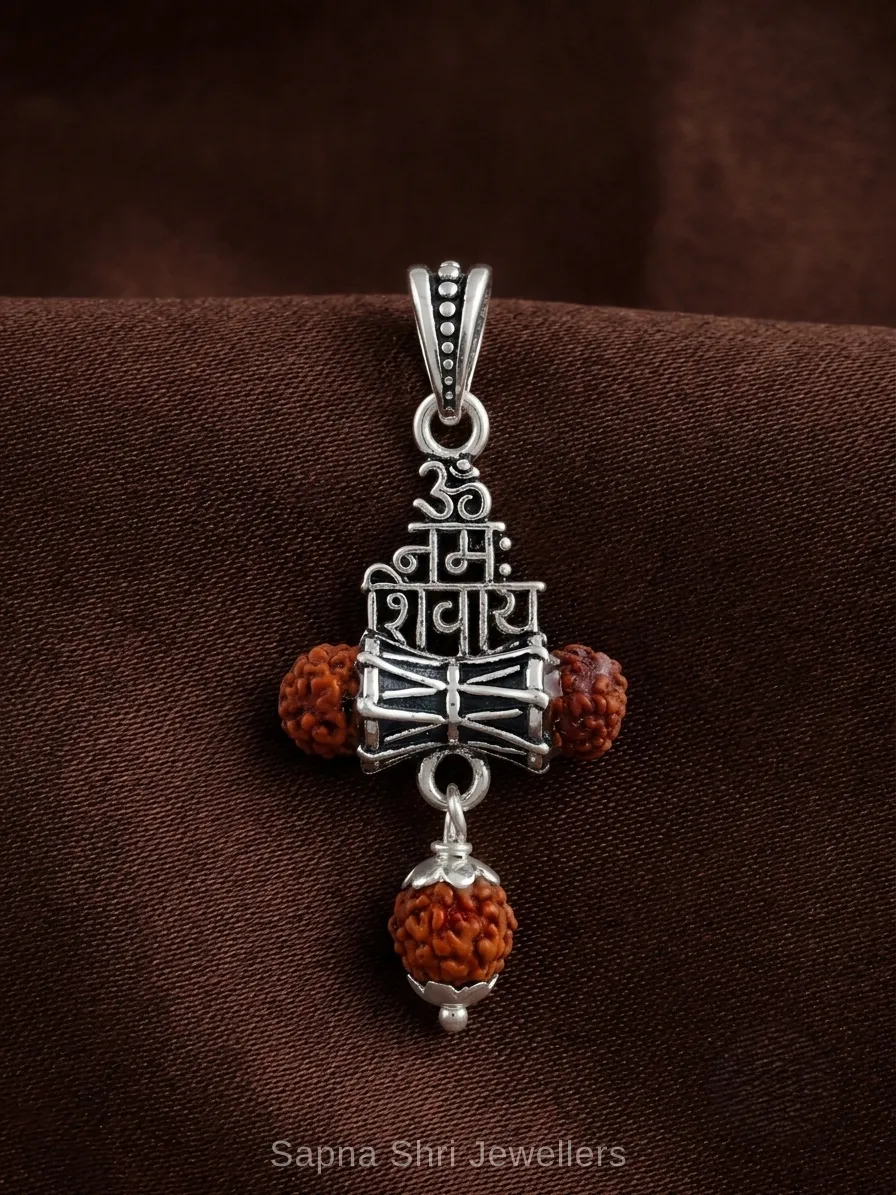 Om Trishul Damru Silver Pendant for Men And Women thumbnail 4