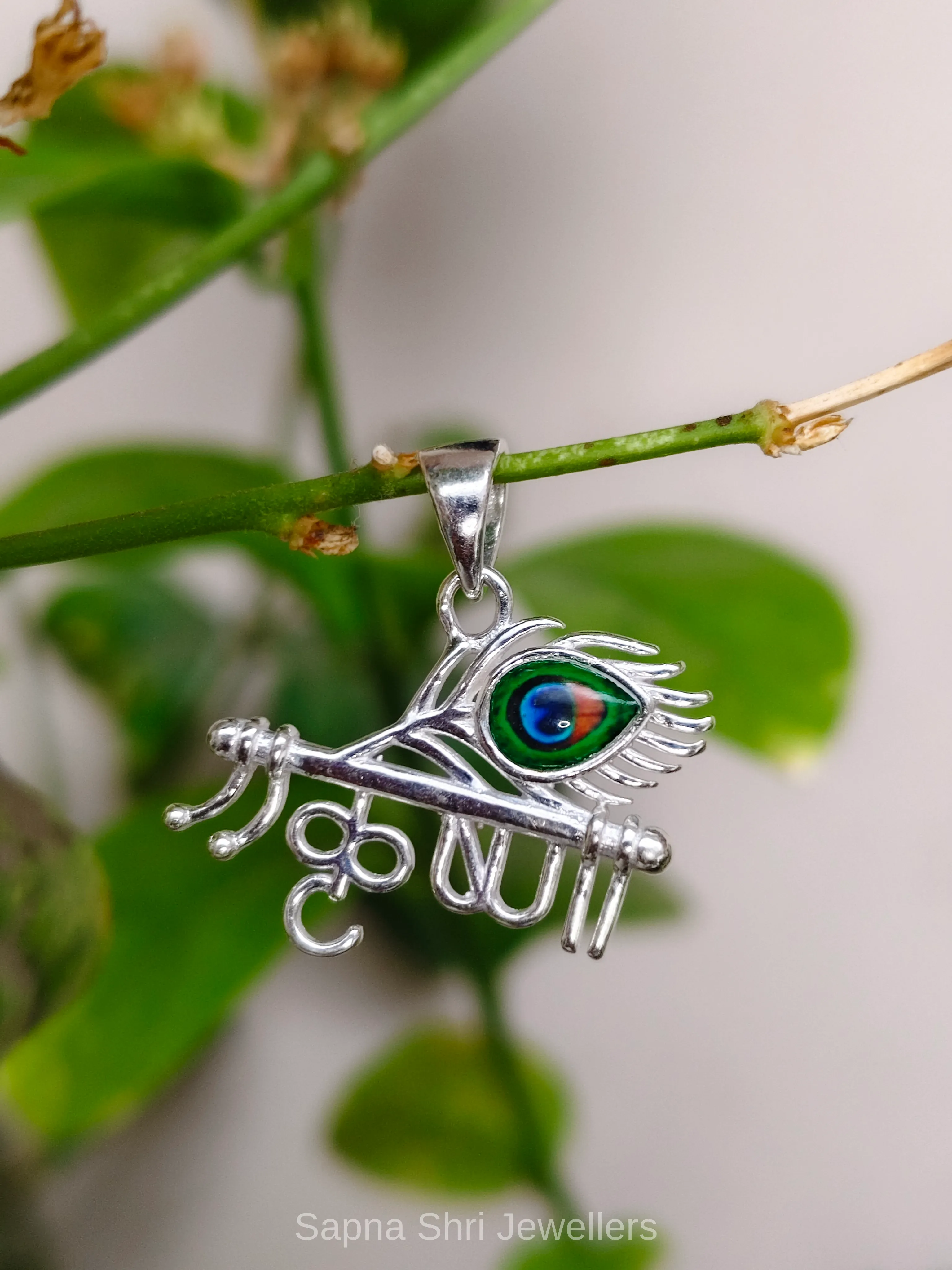 Krishna Silver Pendant Indian Spiritual Jewellery thumbnail 3