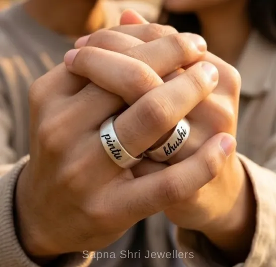 Personalised Couple Initials 925 Sterling Silver Band Set thumbnail 2