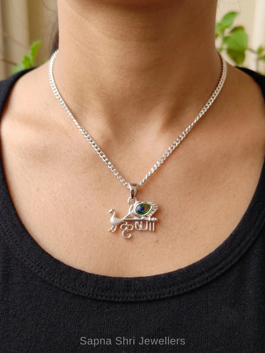 925 Sterling Silver Lord Krishna Silver Pendant Symbol of Love thumbnail 3