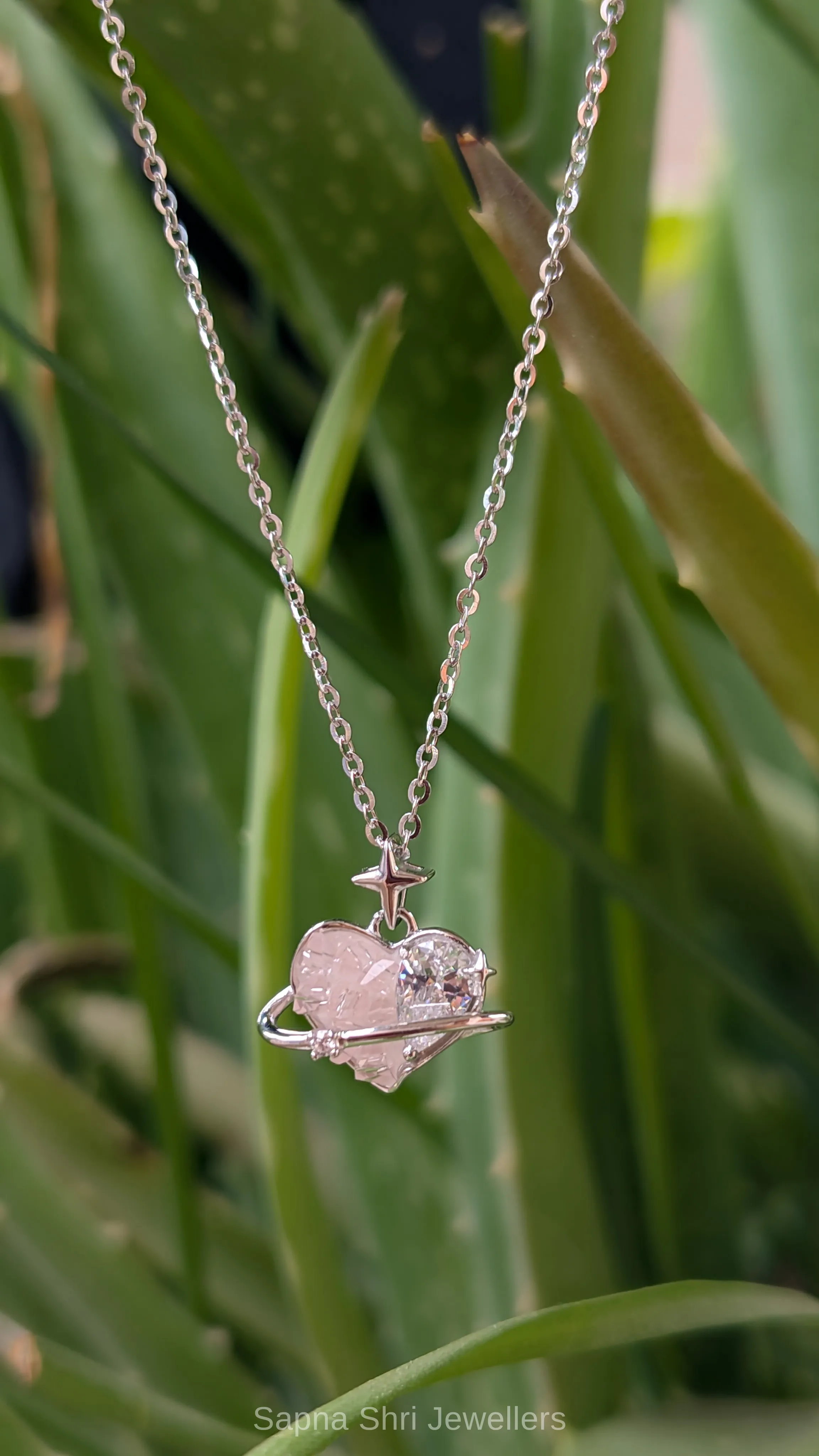 Chic Pink Crystal Planet Silver Chain Pendant for Girls thumbnail 2
