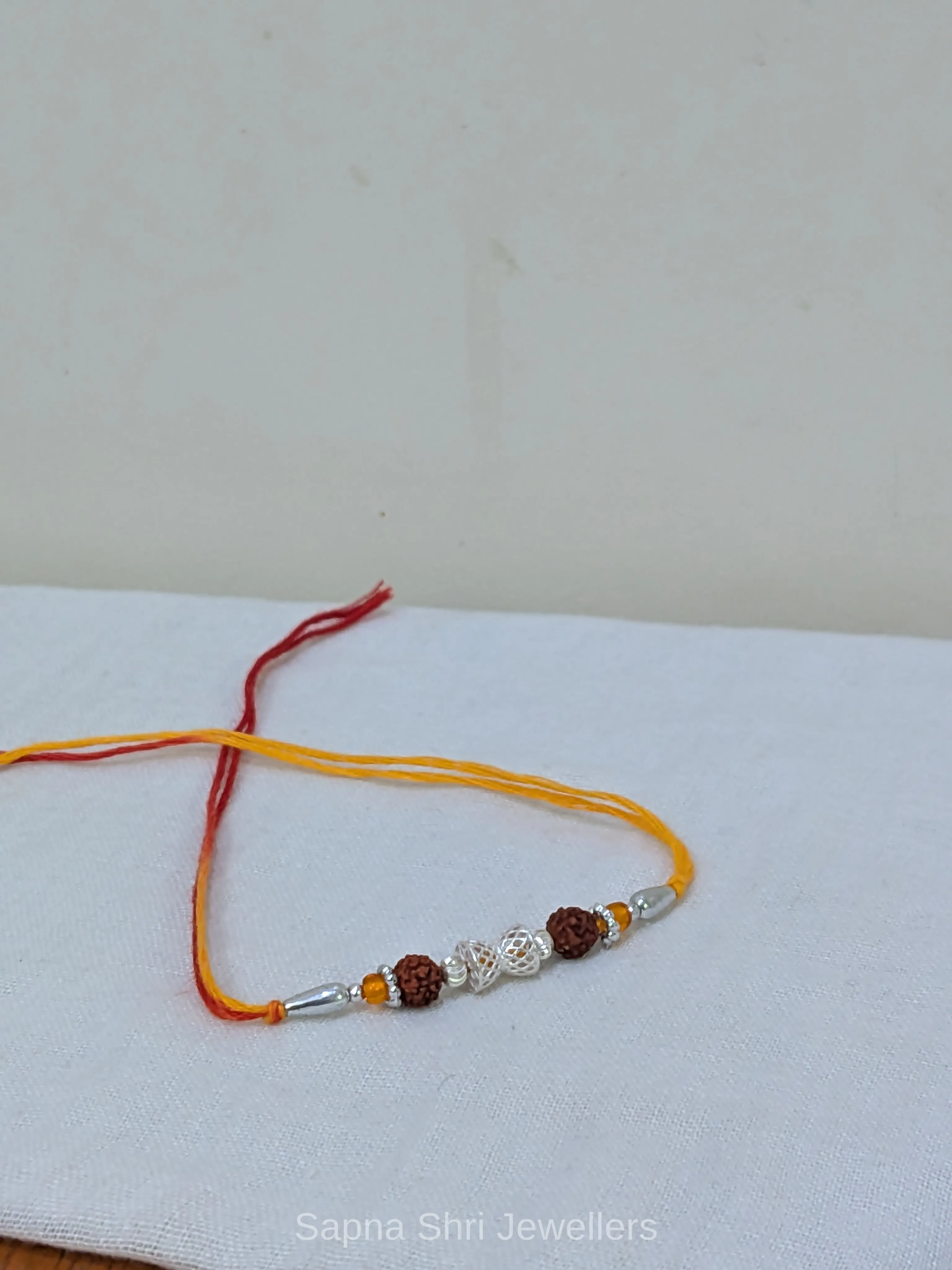 925 Silver Rudraksha Rakhi with Dual Rudraksha Beads & Designer Silver Centre thumbnail 3