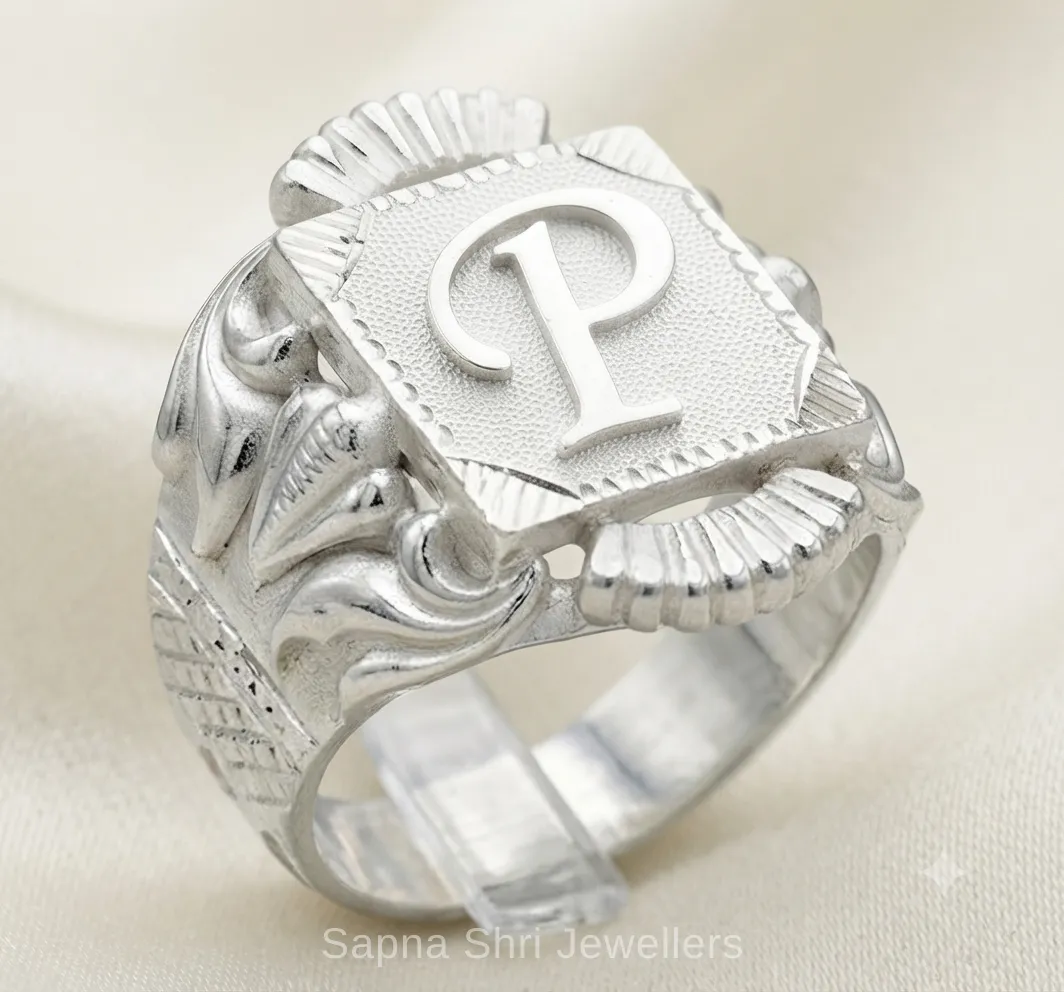 Alphabet Letter Engraved Silver Ring thumbnail 3