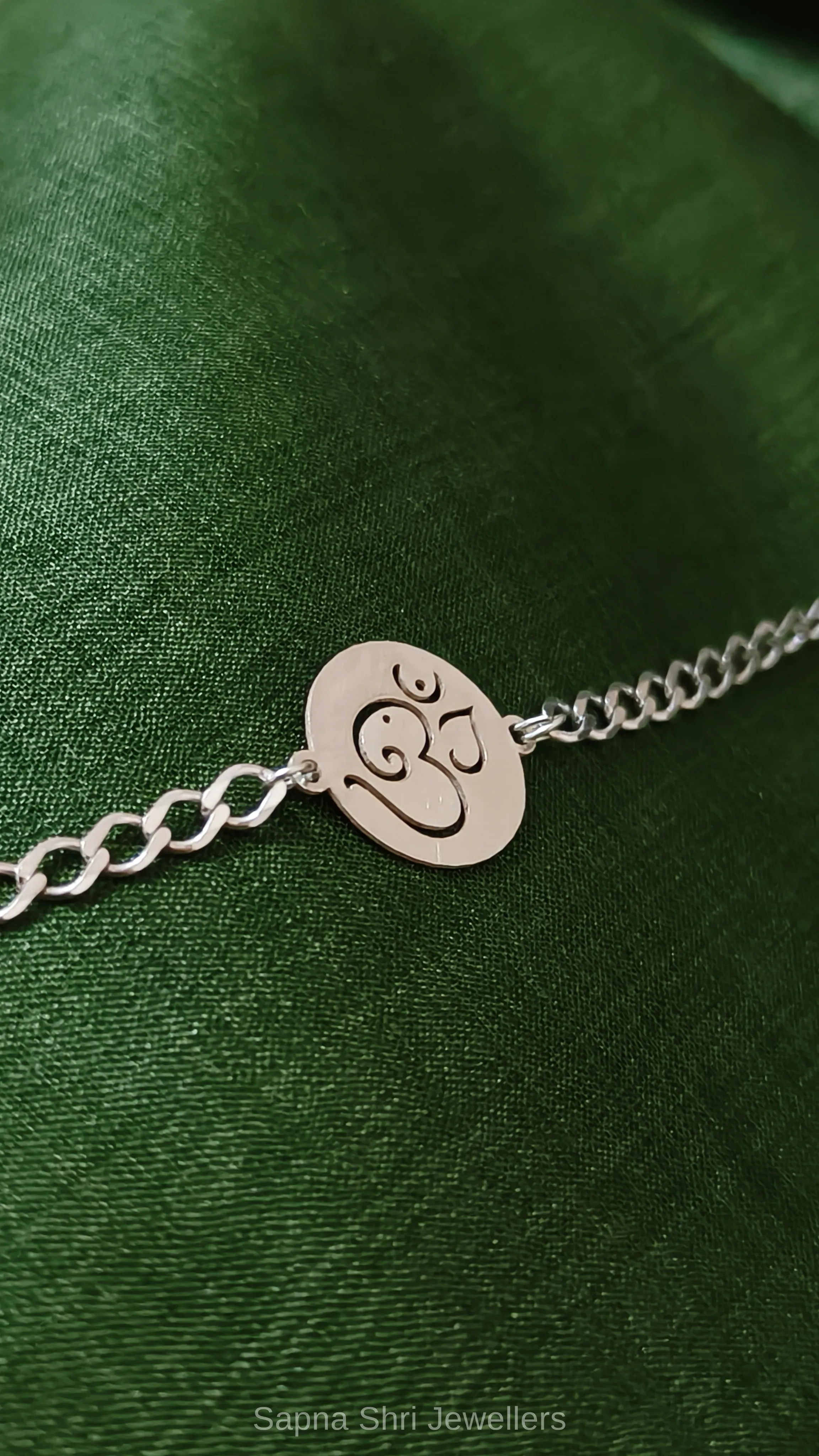 Om Spiritual Silver Rakhi Bracelet thumbnail 3