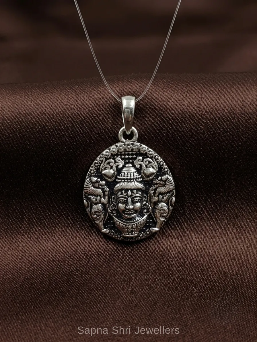 Lord Shiva Face Antique Silver Pendant thumbnail 4
