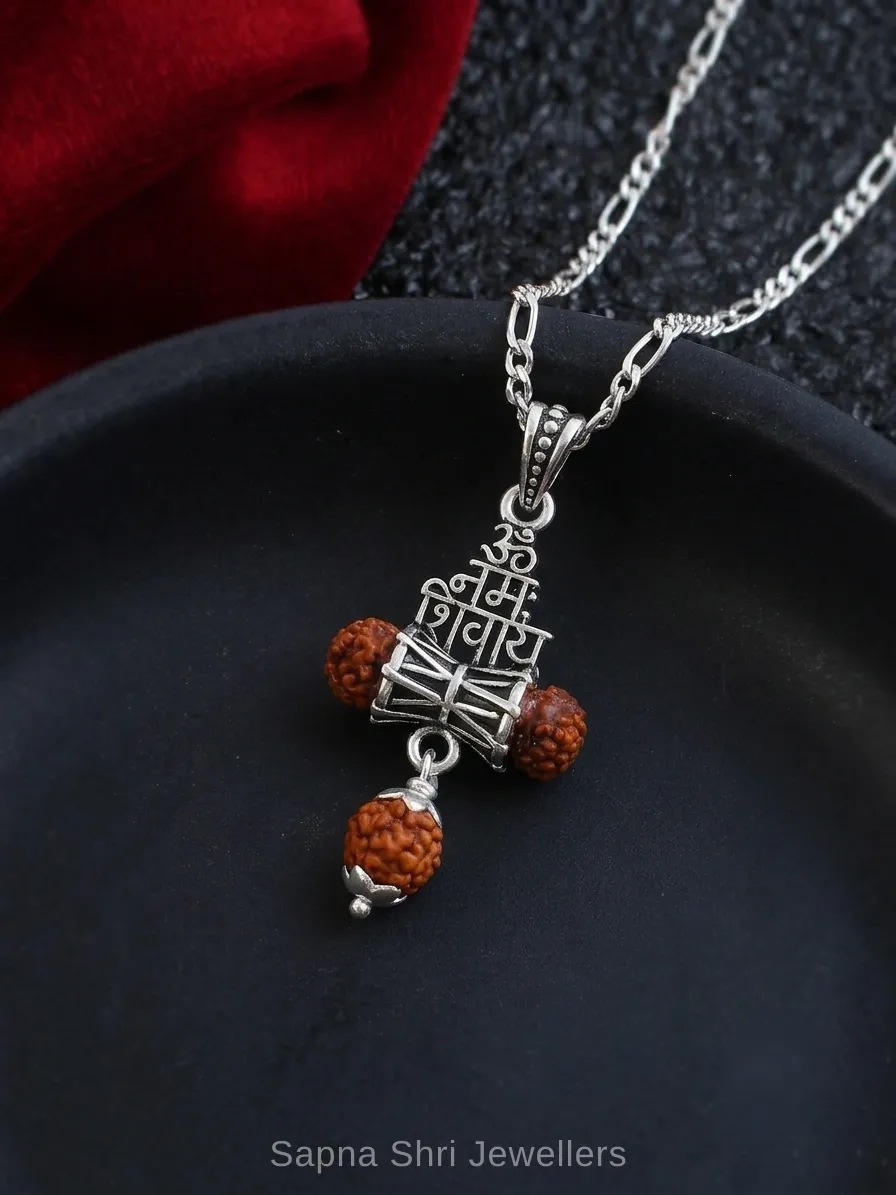Om Trishul Damru Silver Pendant for Men And Women thumbnail 3