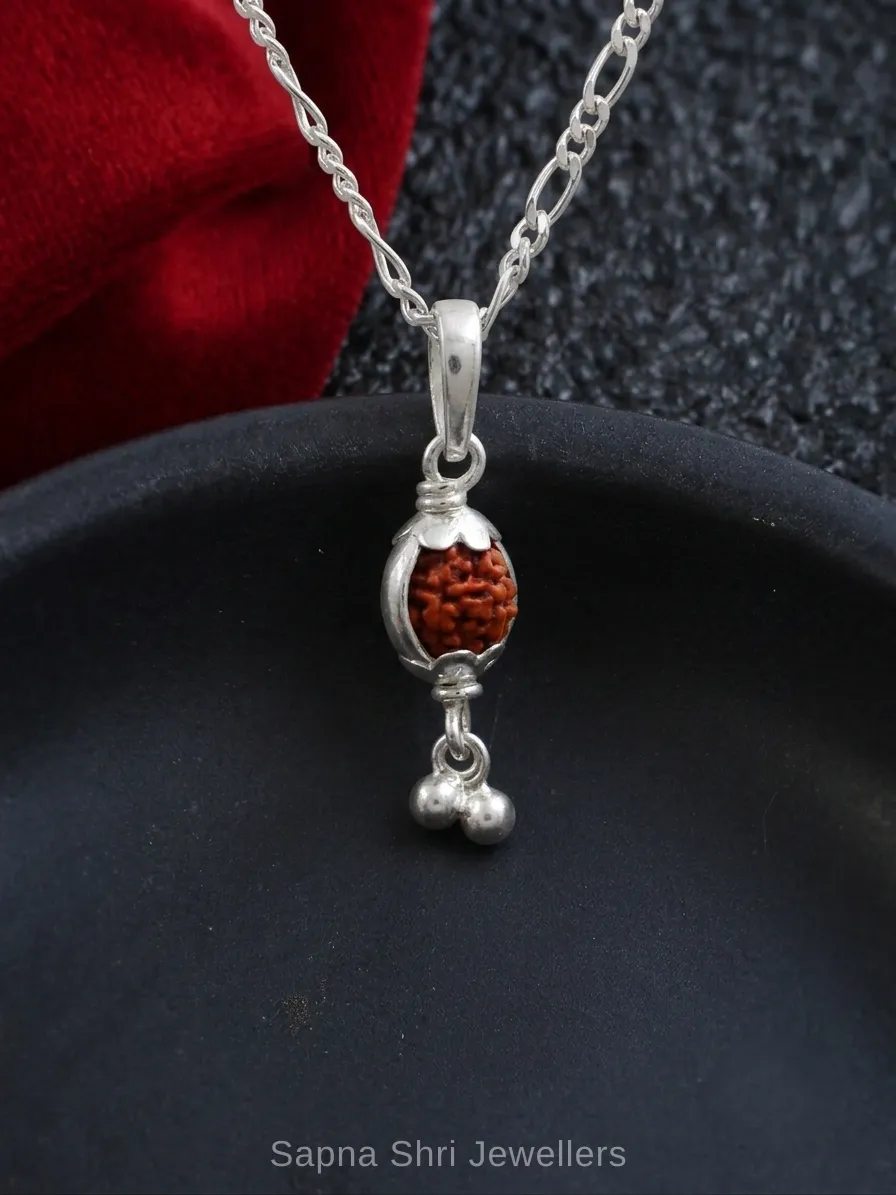 Natural Rudraksha Silver Pendant with Beads thumbnail 3