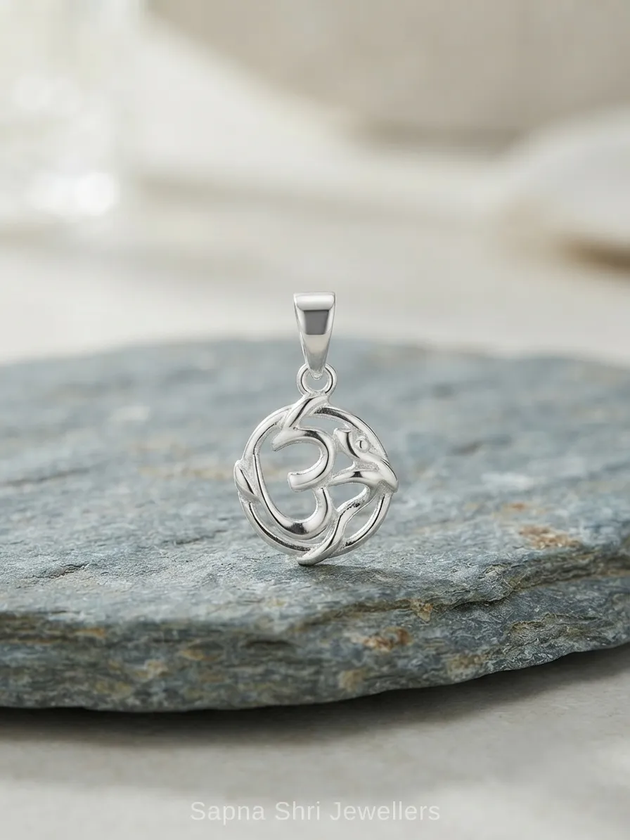 Om Symbol Triangle Silver Pendant for Men and Women thumbnail 2