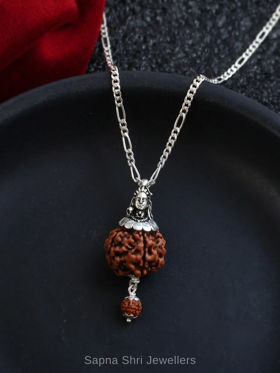 Shiv Rudraksha Pendant with Mahadev Face Silver Locket thumbnail 3