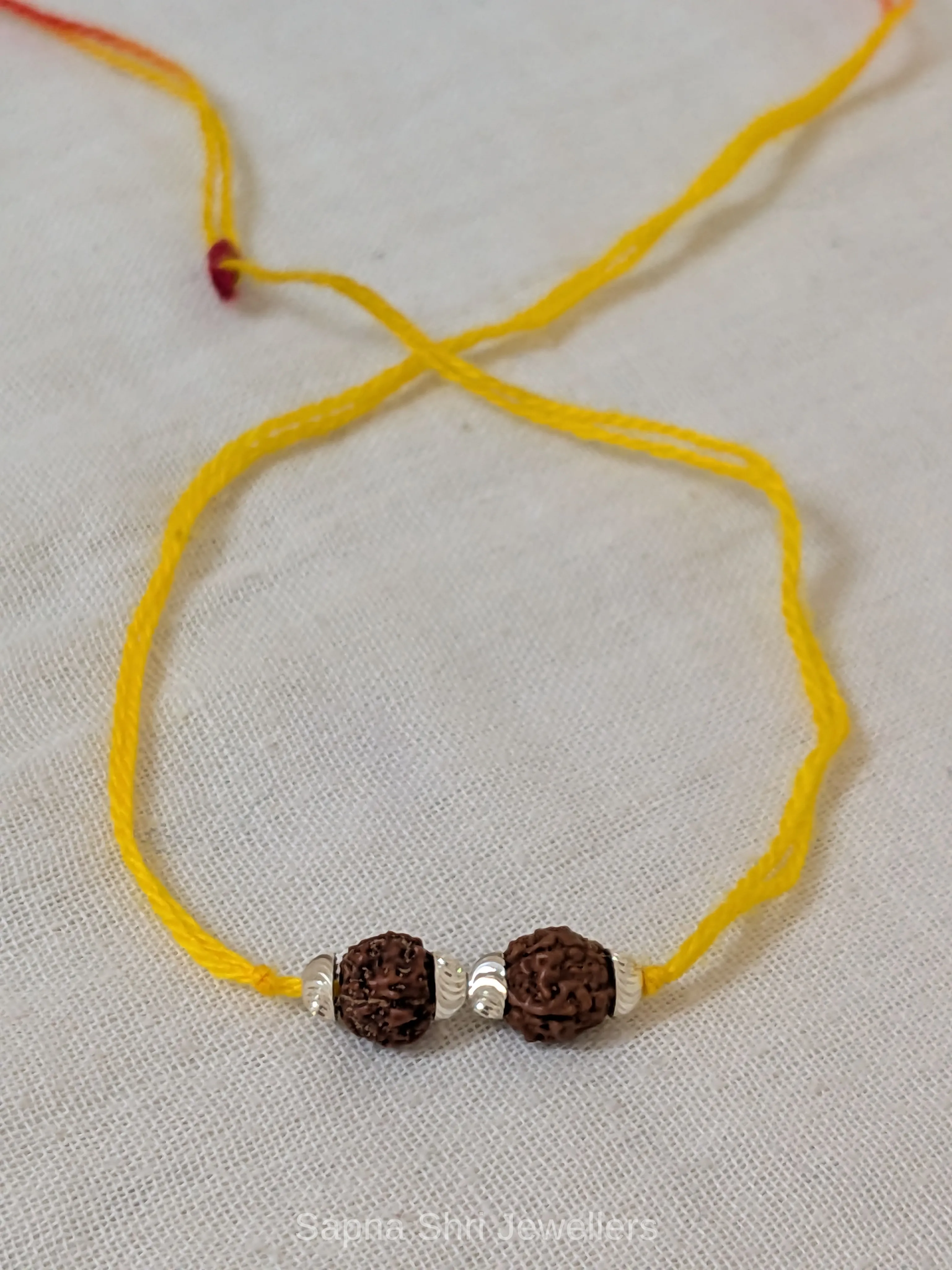 Rudraksha Silver Rakhi – Two Bead Spiritual Rakhi thumbnail 4