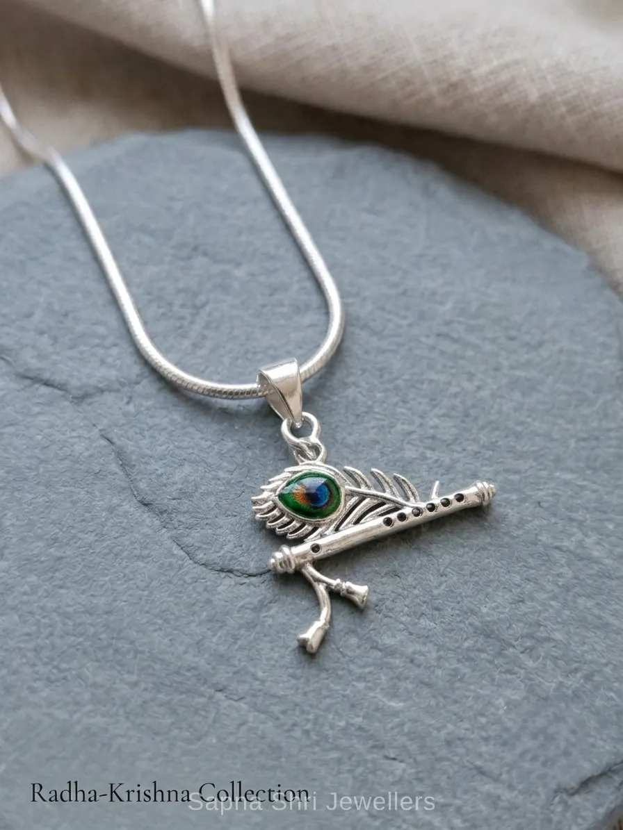 Krishna Flute Bansuri Pendant for Men and Women in Silver thumbnail 4