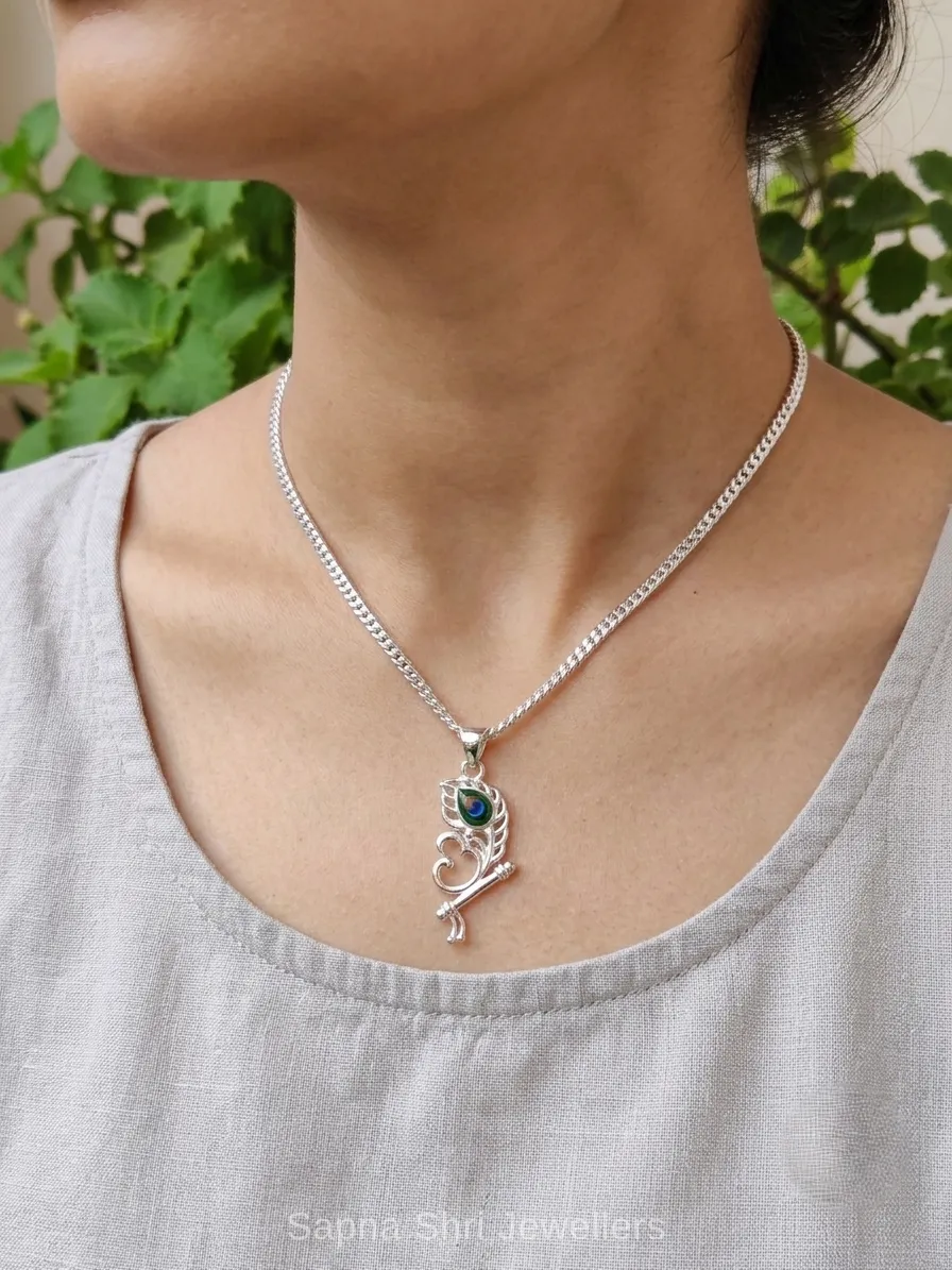 OM Pendant Silver With Morpankh Flute Design thumbnail 3