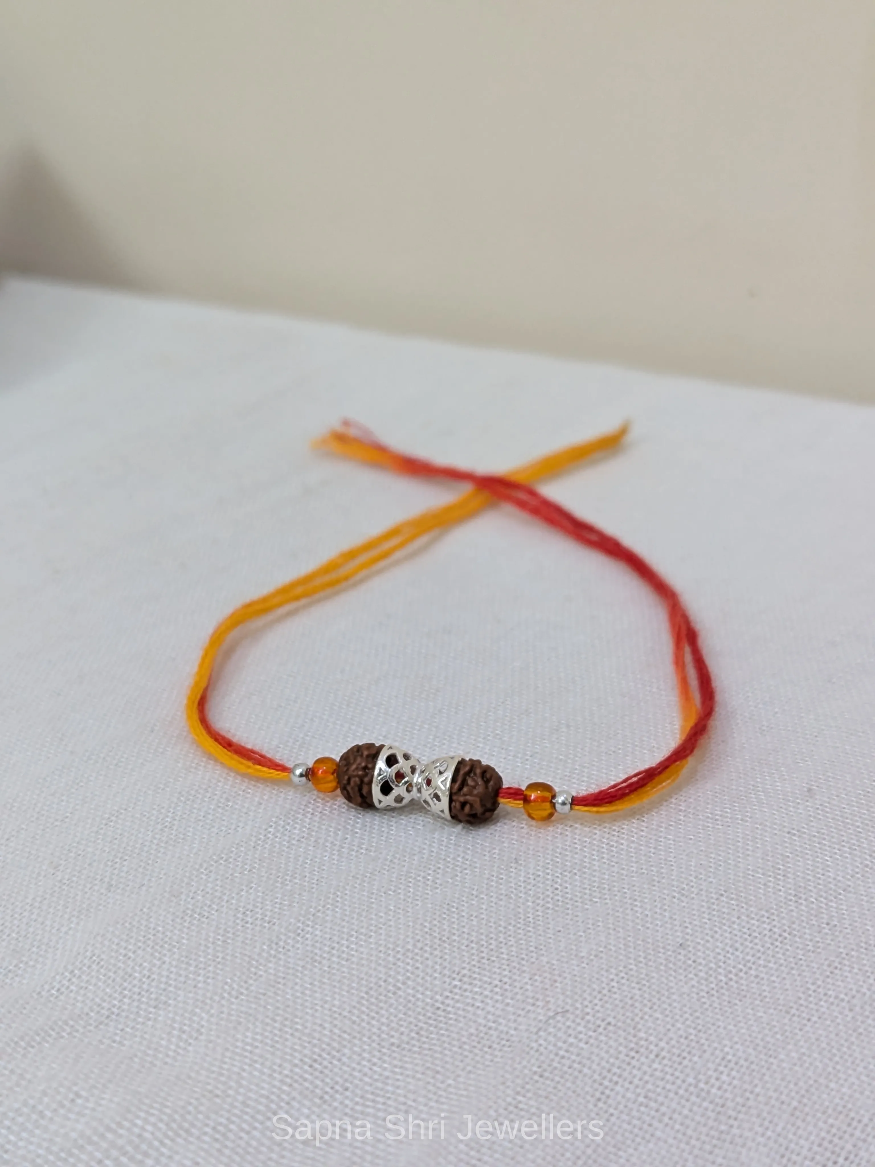 925 Silver Rudraksha Cap Rakhi with Elegant Silver Detailing thumbnail 3