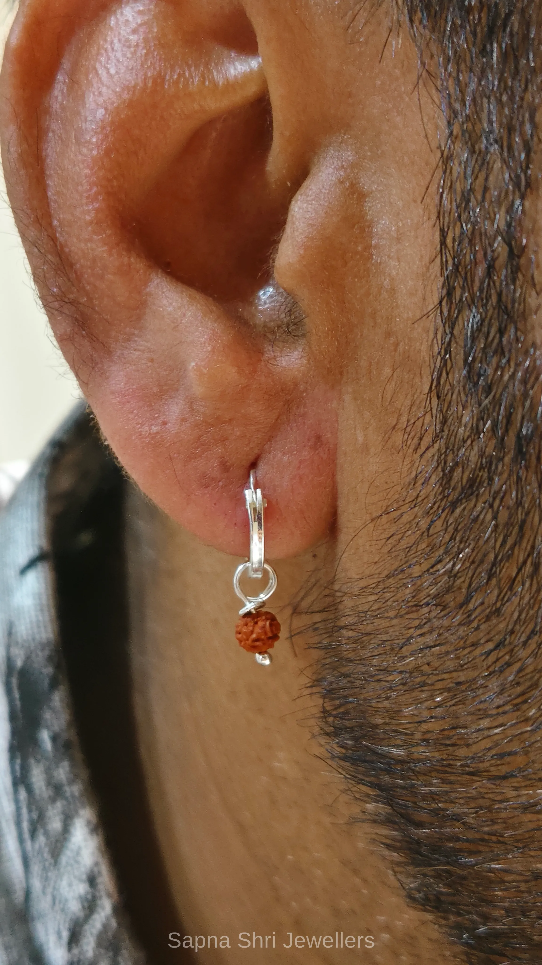 925 Sterling Silver Minimal Rudraksha Bali Earrings for Men & Women thumbnail 3