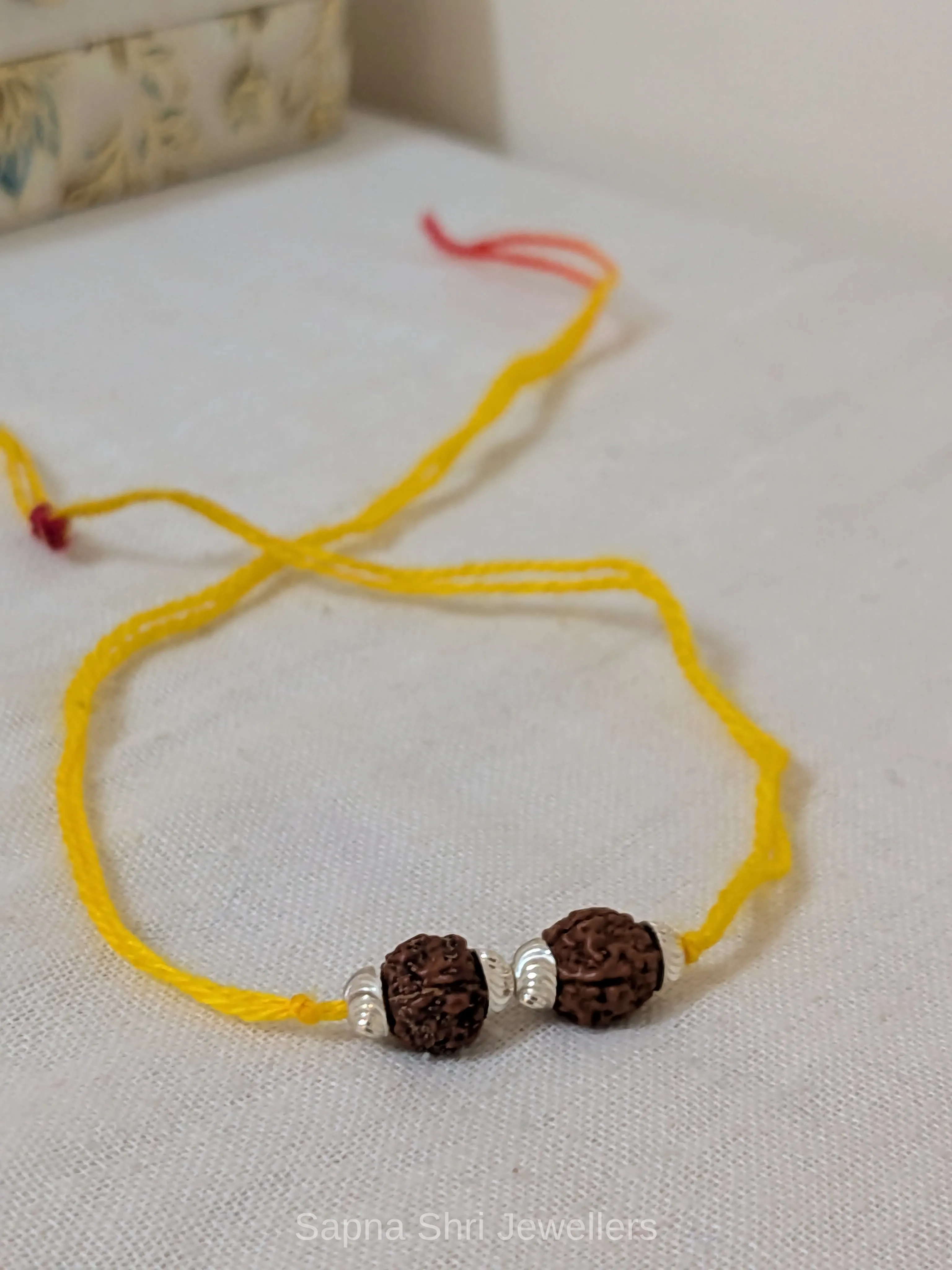 Rudraksha Silver Rakhi – Two Bead Spiritual Rakhi thumbnail 3