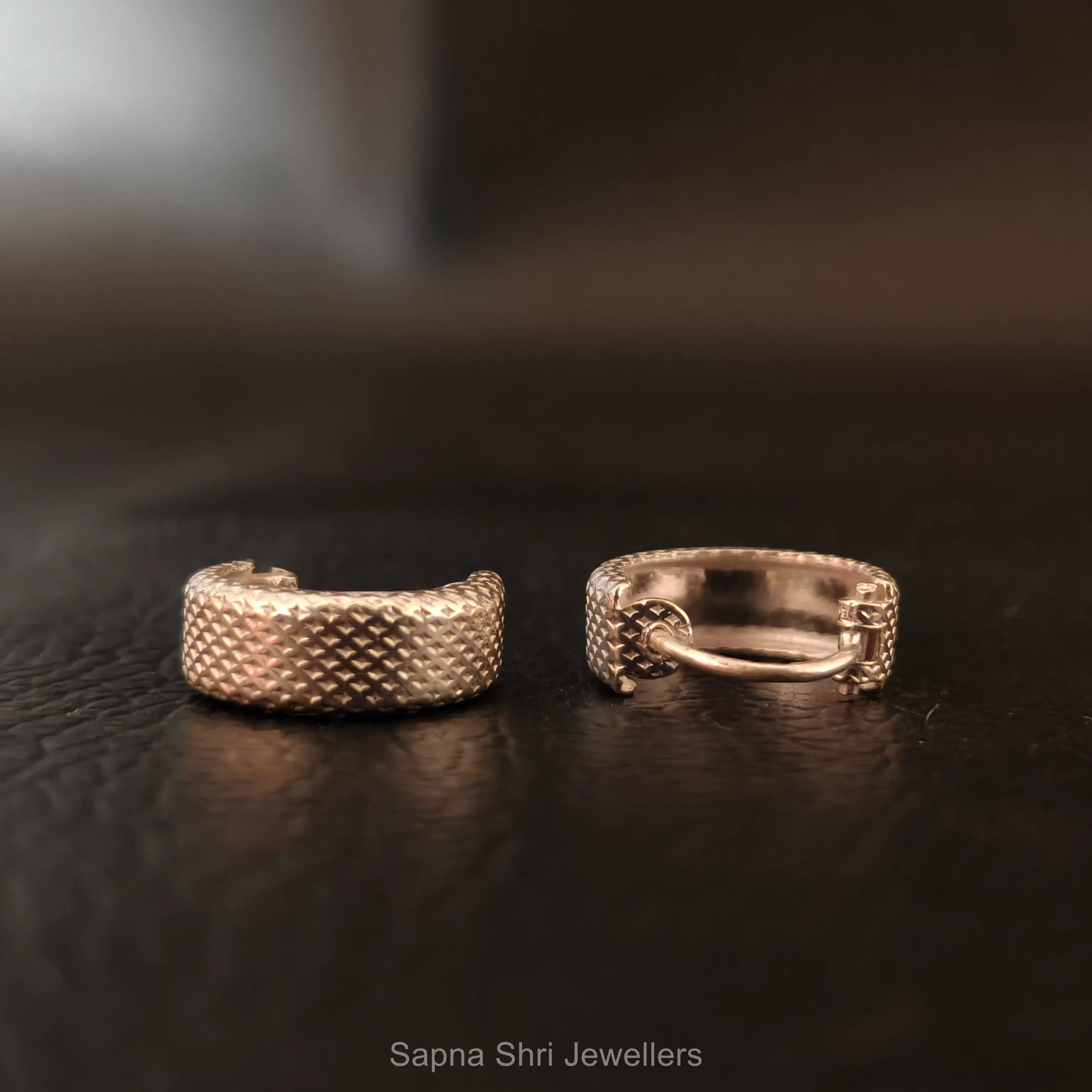 Silver Diamond Texture Hoops thumbnail 3