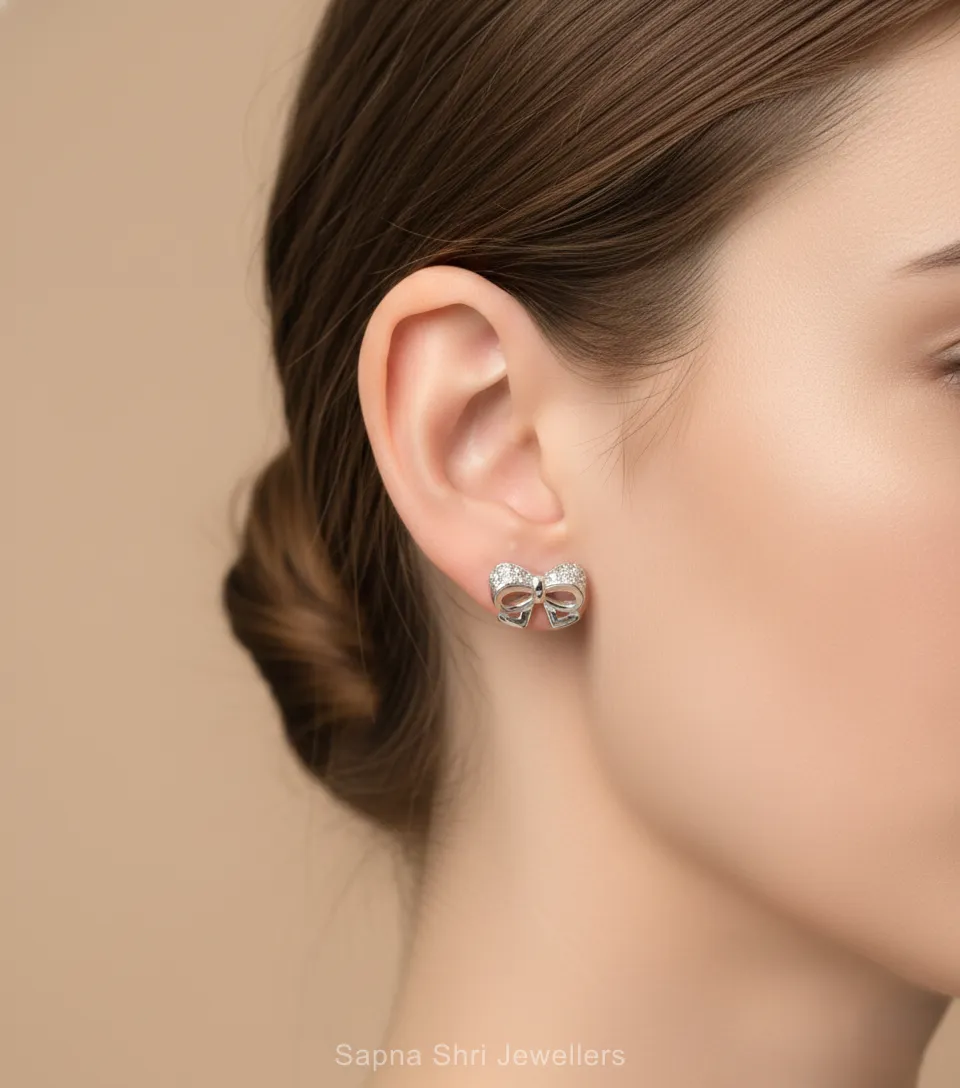 Sparkling Silver Bow Studs thumbnail 3