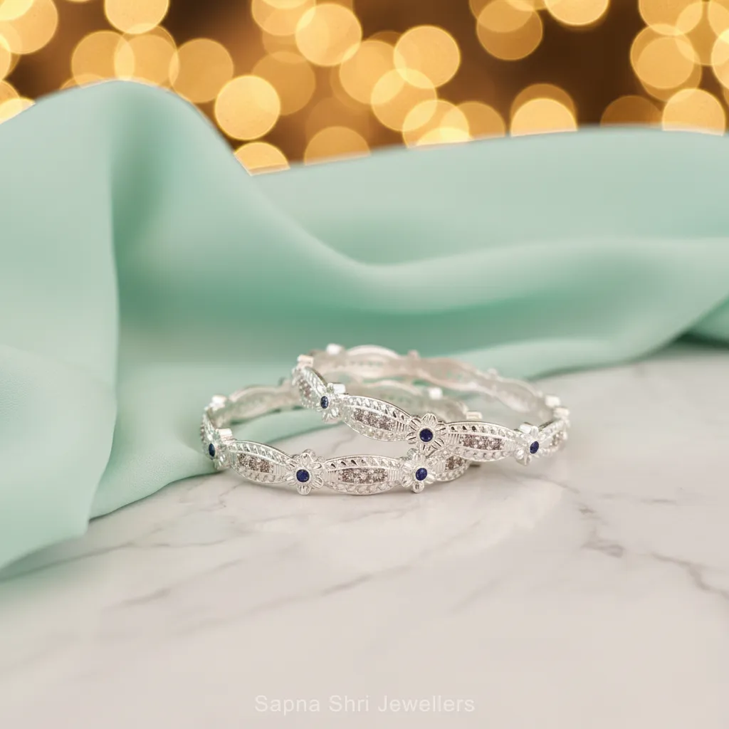 Floral Filigree Silver Bangles thumbnail 2