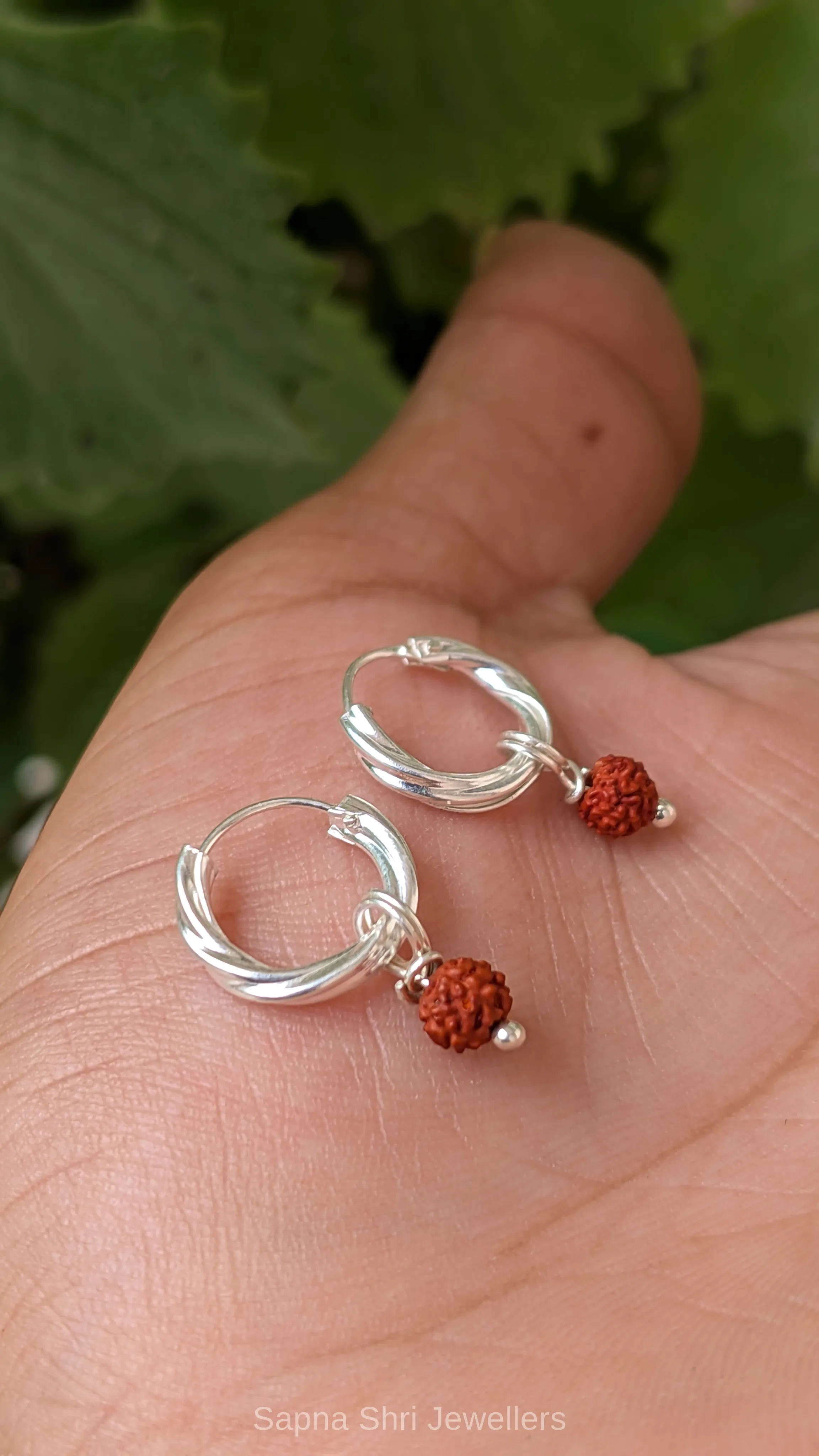 925 Sterling Silver Twisted Rudraksha Bali Earrings for Men & Women thumbnail 4