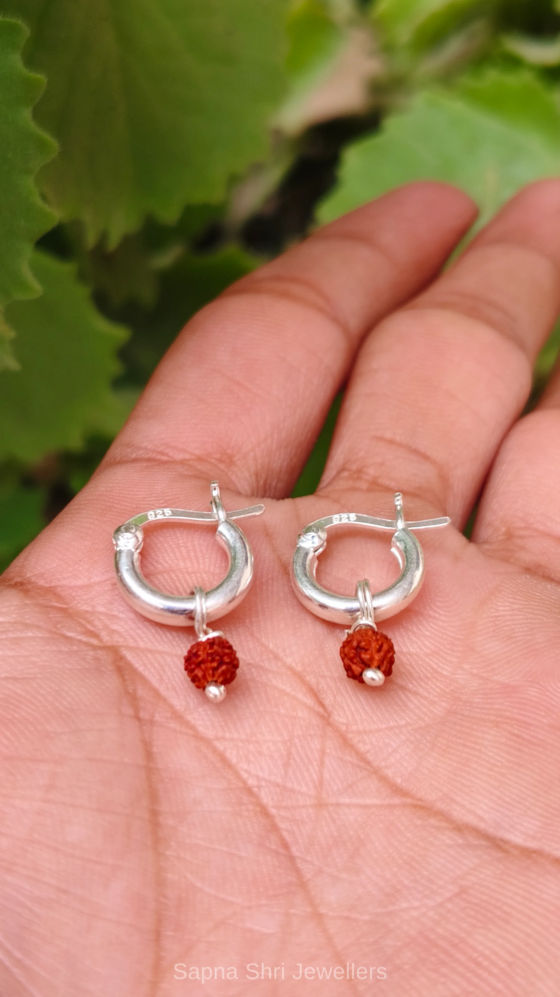 925 Sterling Silver Thick Rudraksha Bali Earrings thumbnail 3