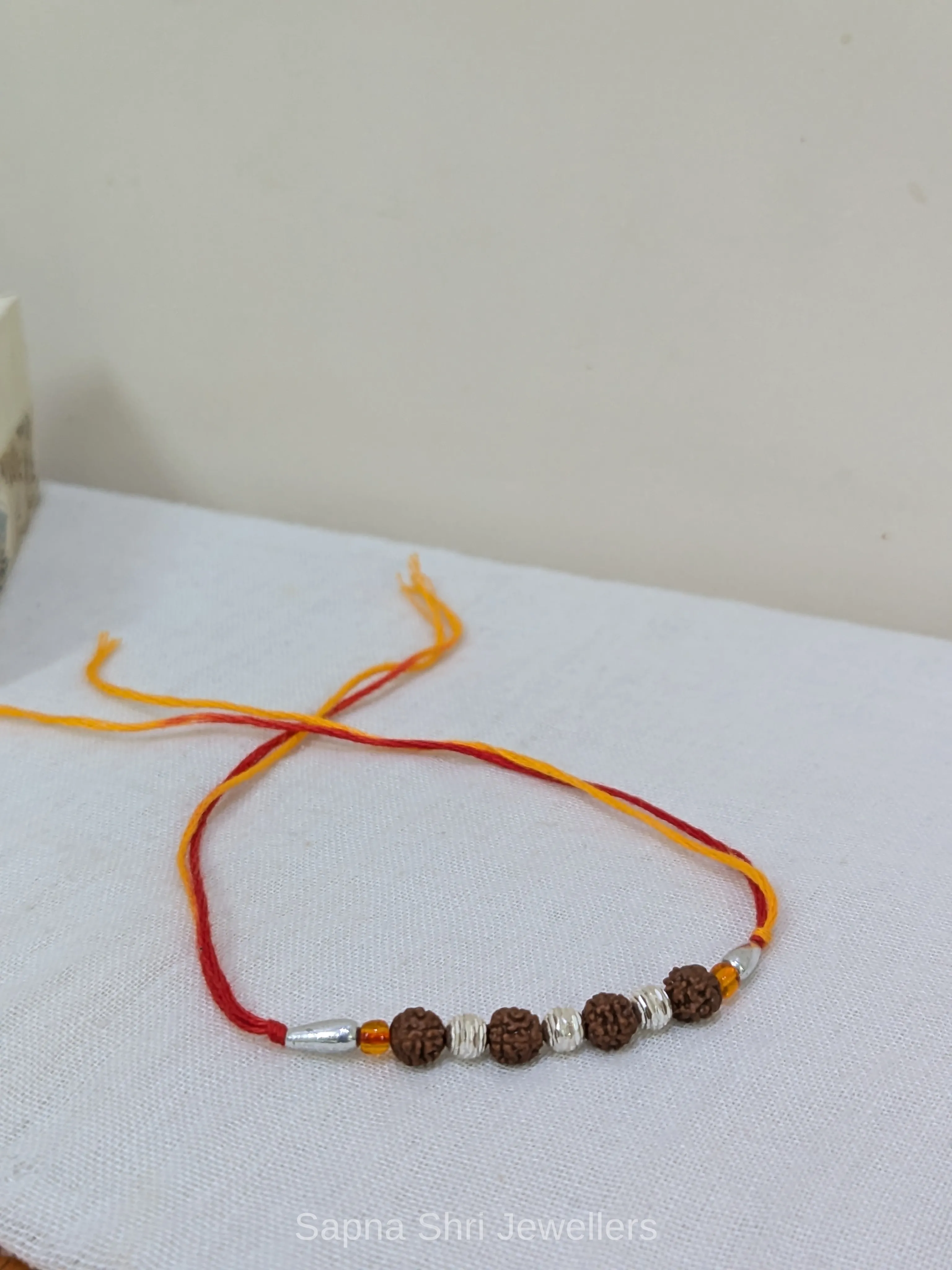 925 Silver Rudraksha Beads Rakhi with Traditional Mauli Thread thumbnail 3
