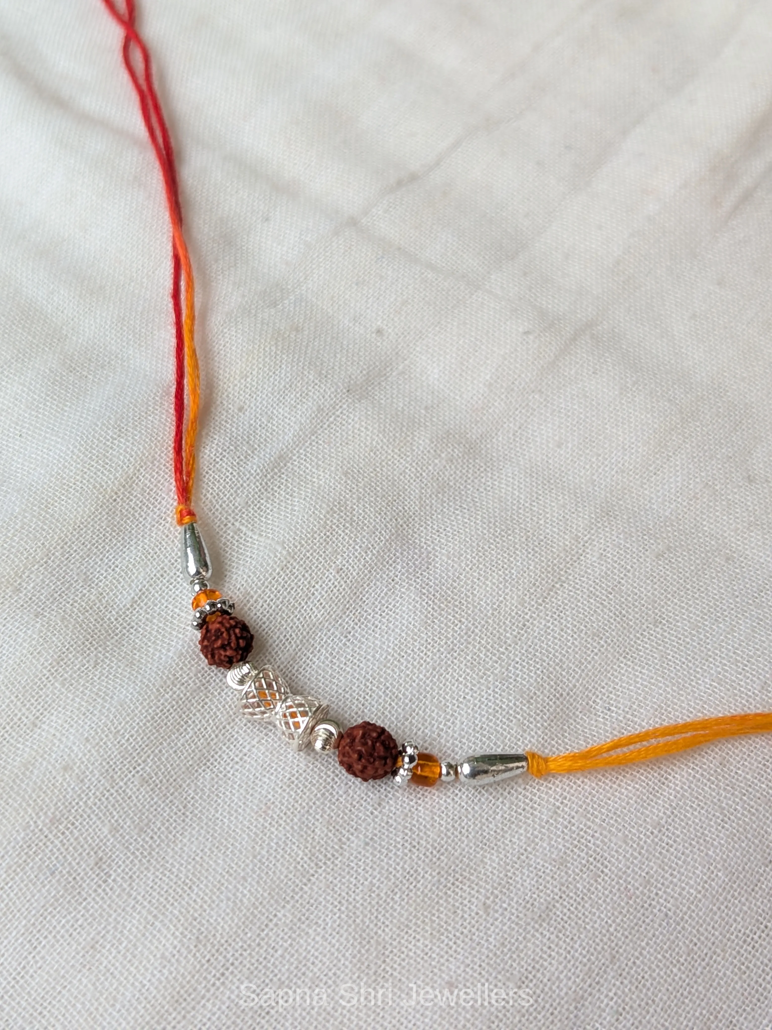 925 Silver Rudraksha Rakhi with Dual Rudraksha Beads & Designer Silver Centre thumbnail 4