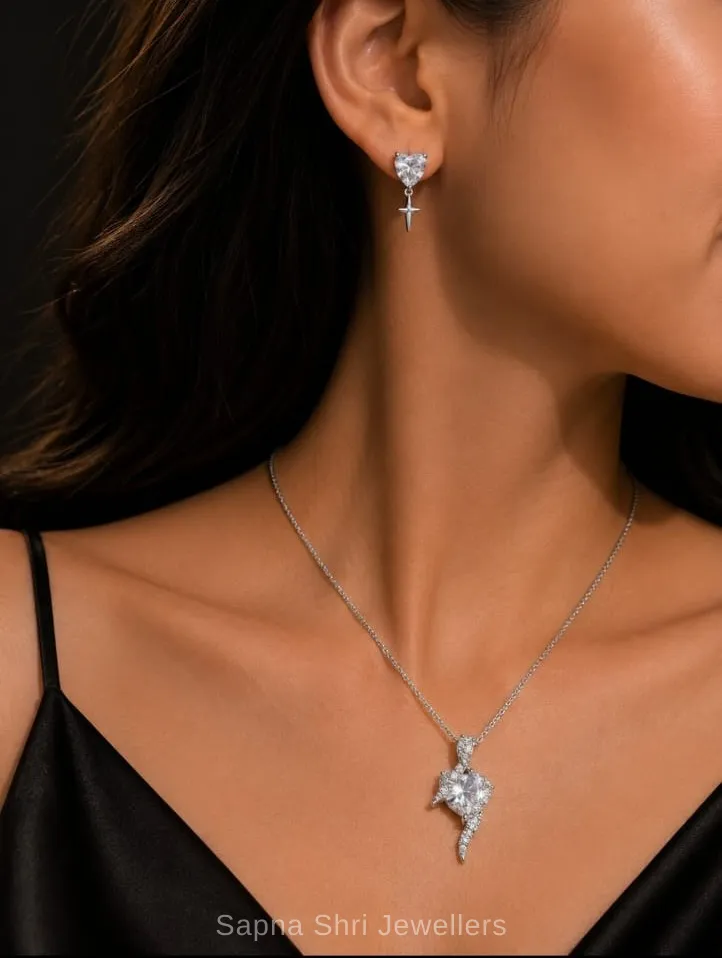 Heart Design Silver Chain Pendant Set for Women thumbnail 3