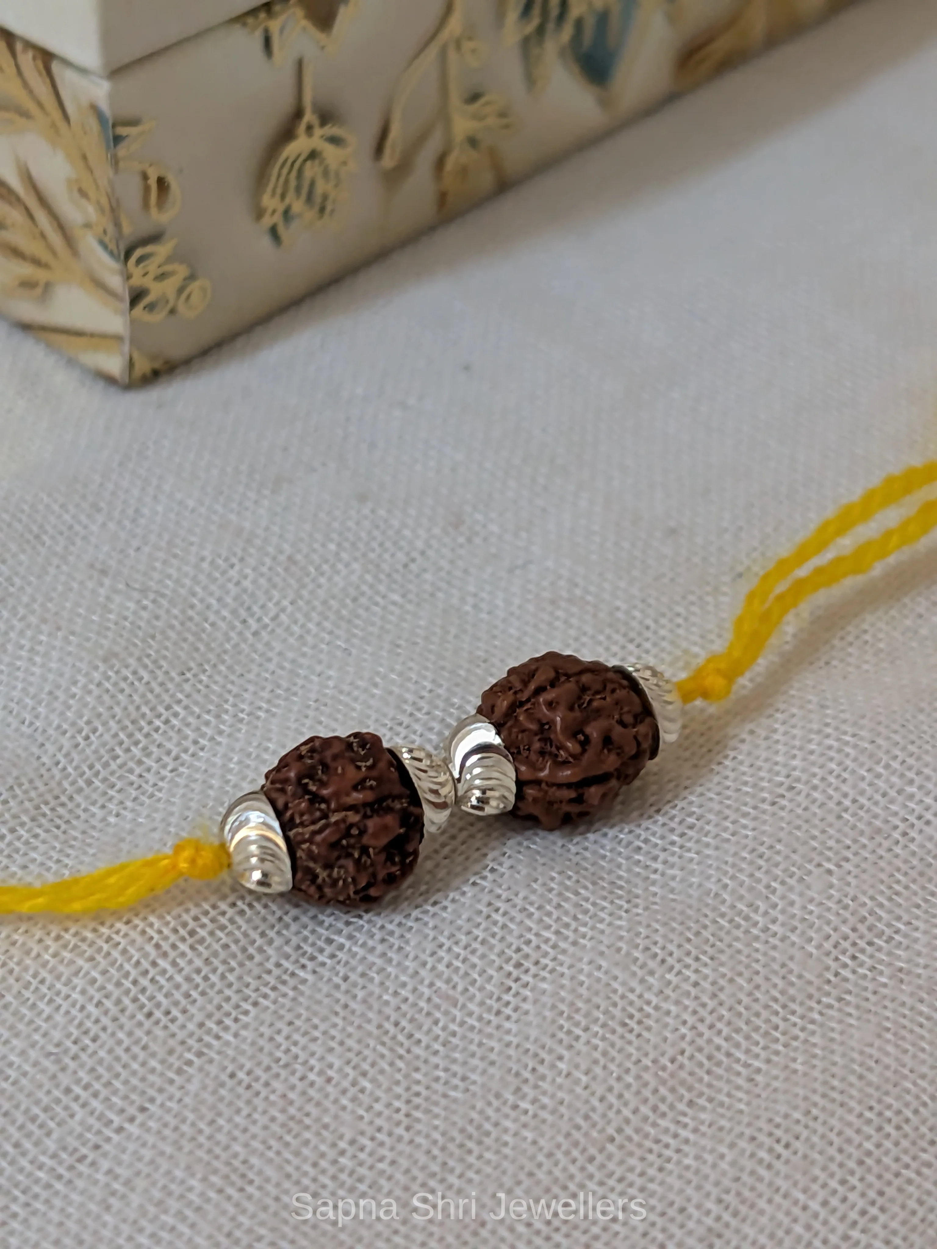 Rudraksha Silver Rakhi – Two Bead Spiritual Rakhi thumbnail 2