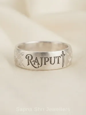 Rajput Name Engraved 925 Sterling Silver Sword Band Ring