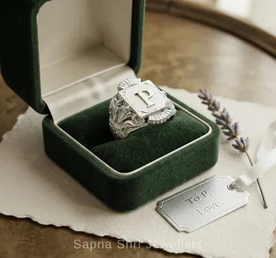 Alphabet Letter Engraved Silver Ring