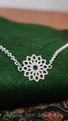 Lotus Design Silver Rakhi Bracelet