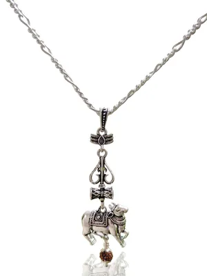 Mahadev Nandi Trishul Damru Rudraksha Silver Pendant
